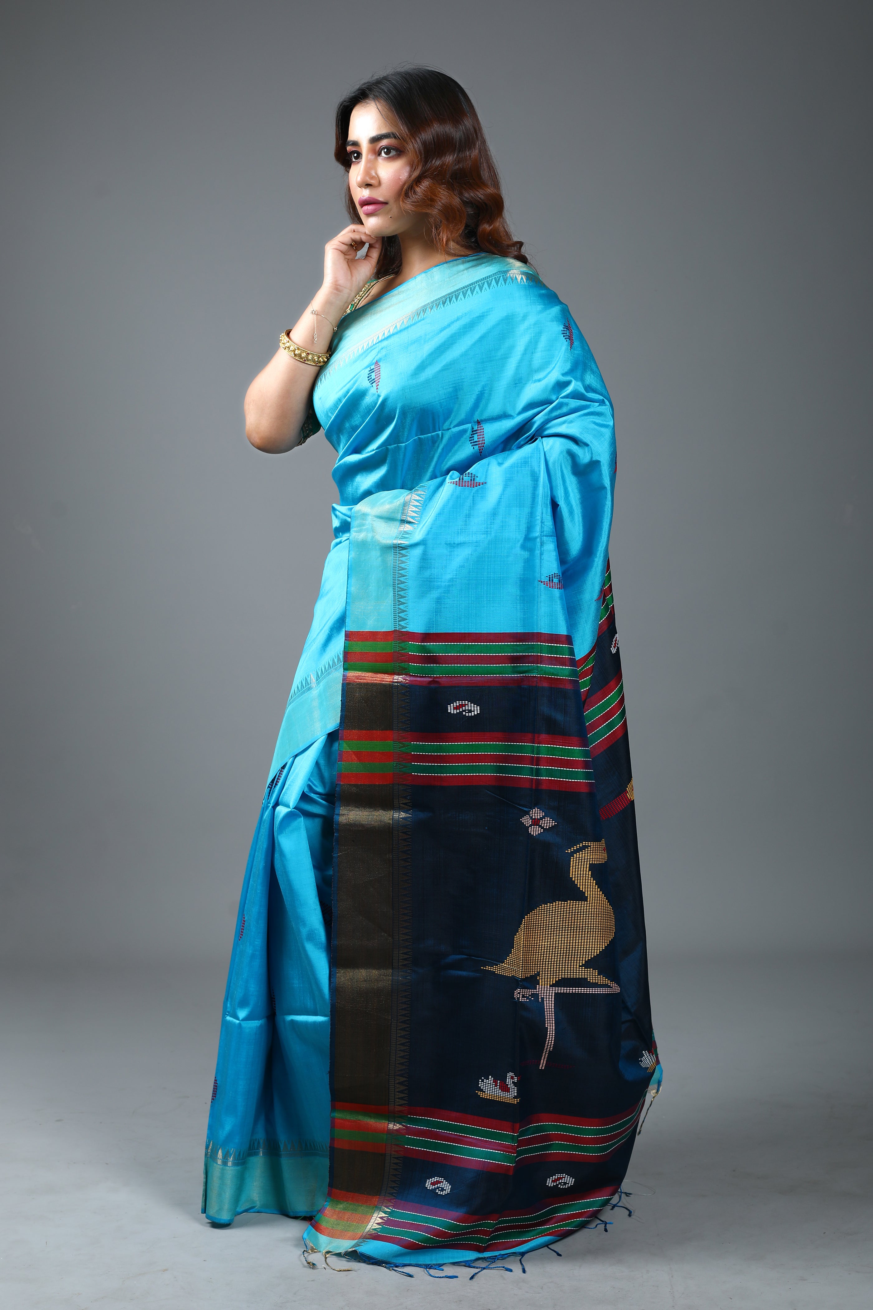 Sky Blue Pure Handloom Silk Saree
