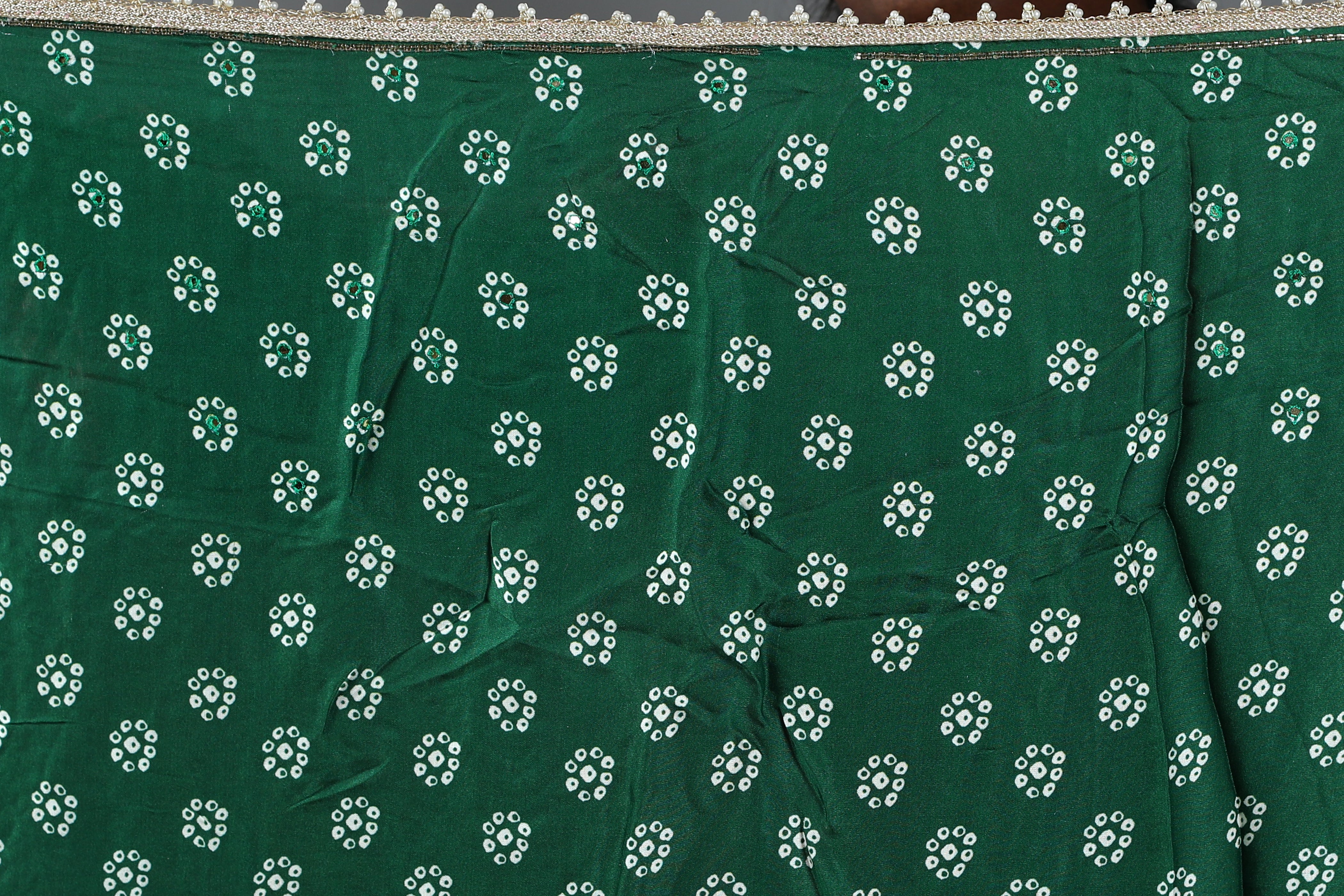 Designer Tie & Dye Green Dola Silk Saree