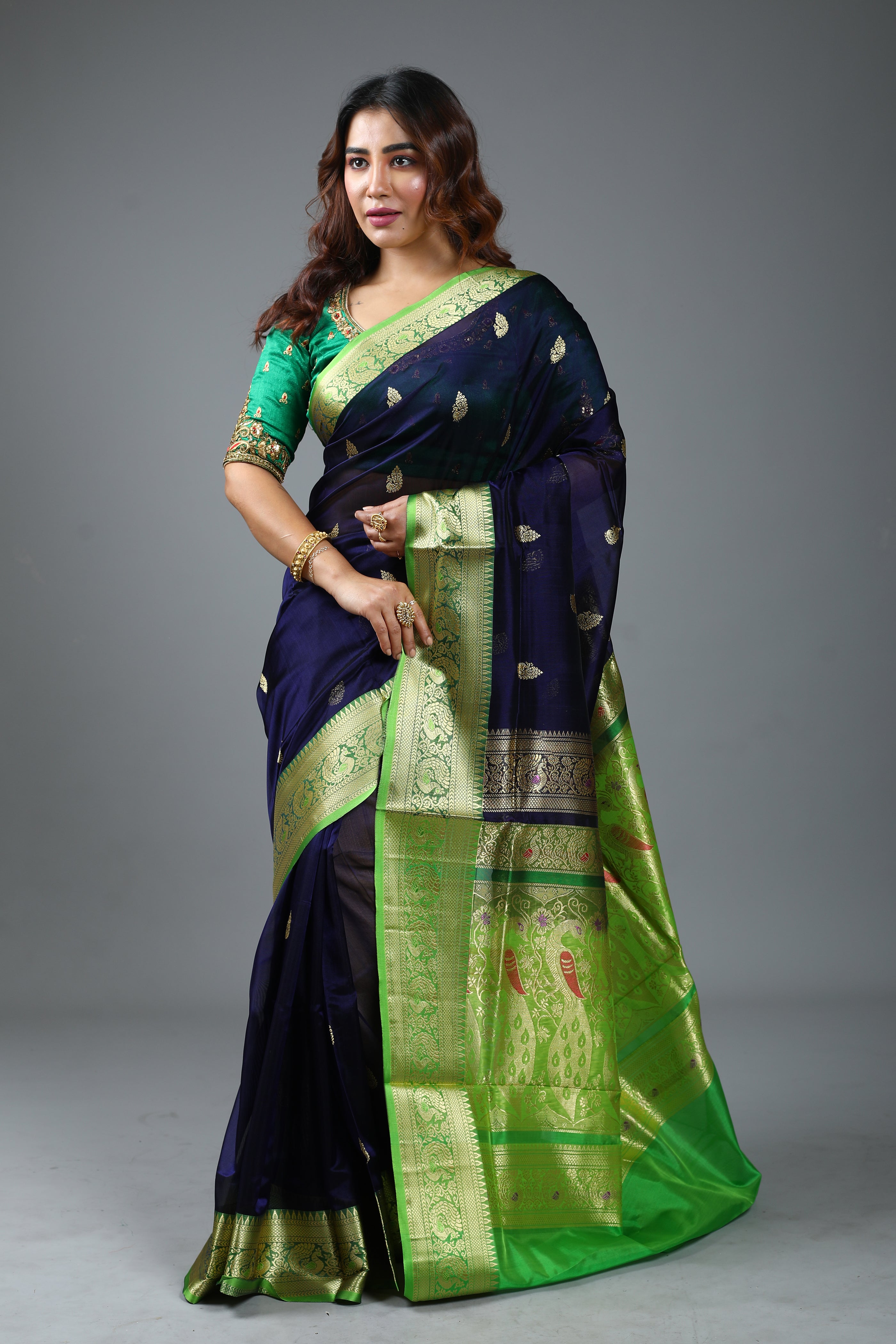 Navy Blue Blended Khaddi Saree
