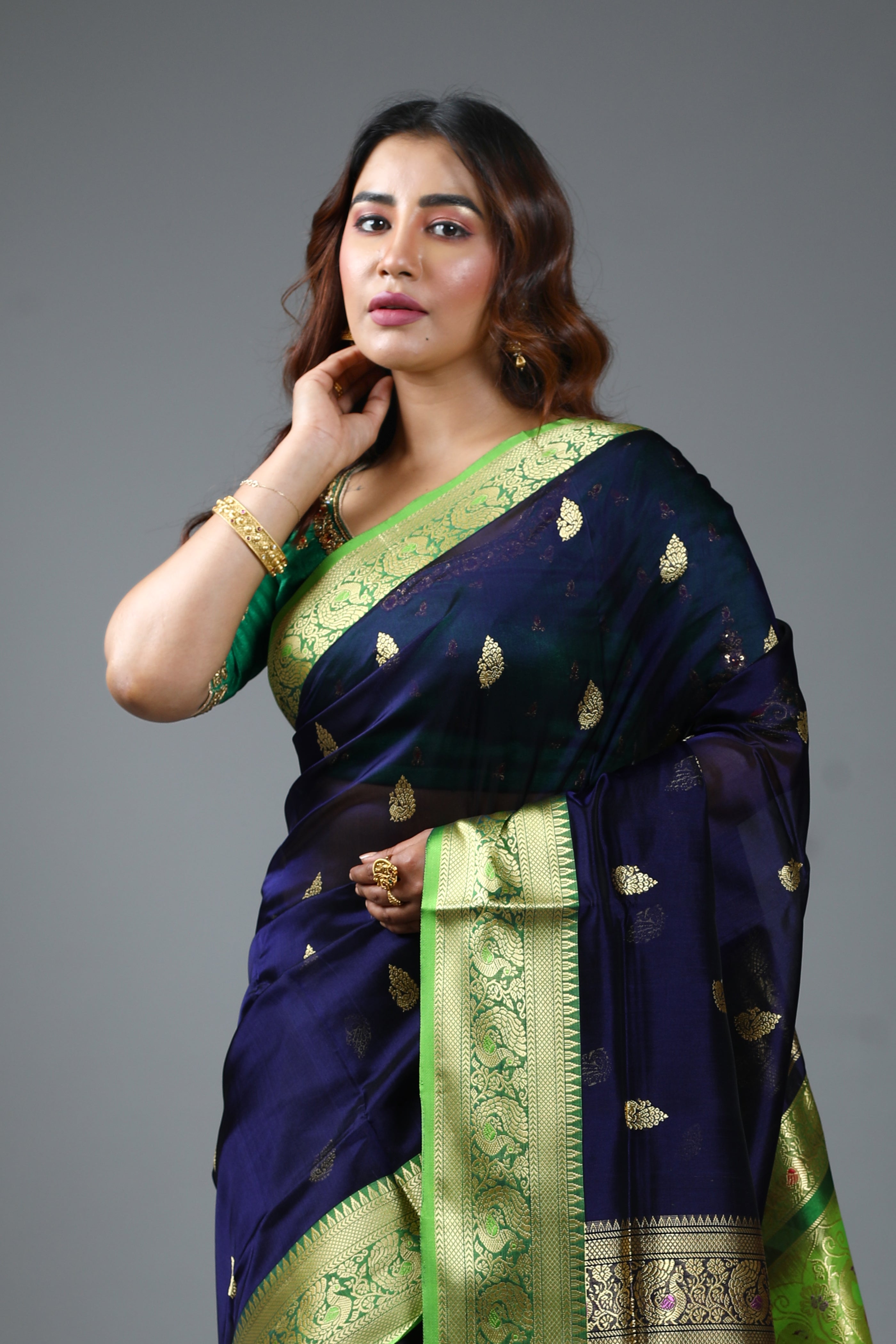 Navy Blue Blended Khaddi Saree