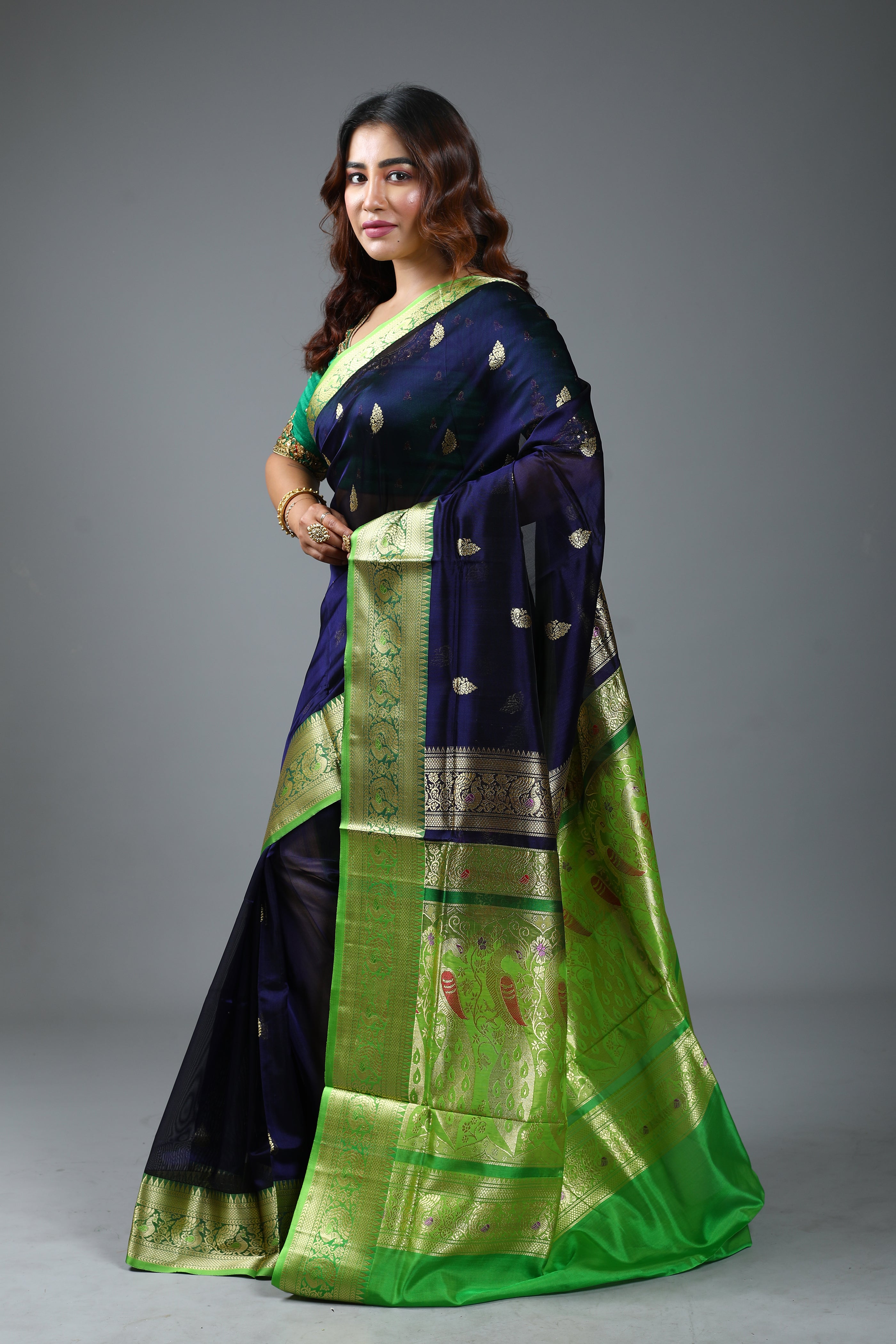 Navy Blue Blended Khaddi Saree
