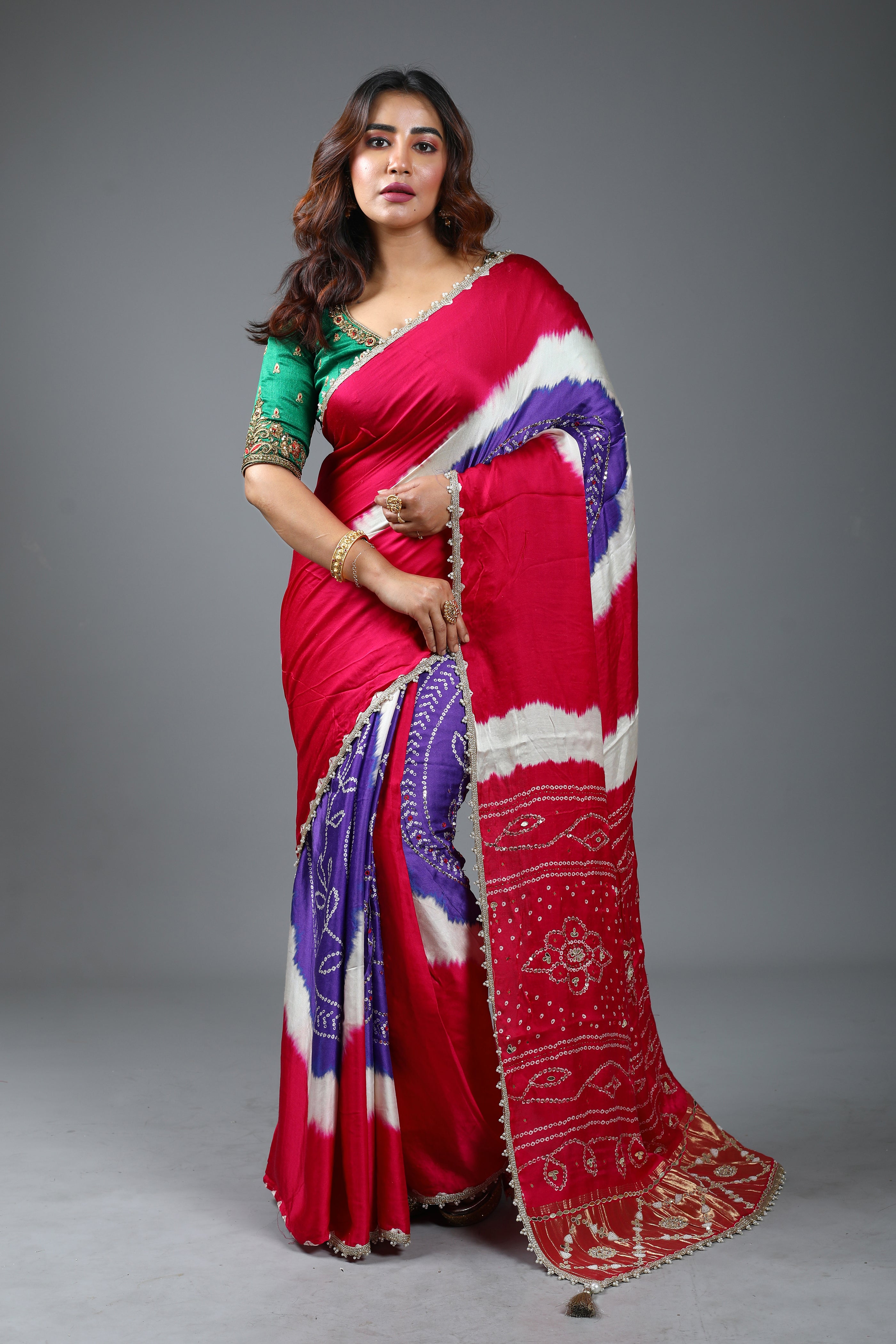 Designer Tie & Dye Pink Dola Silk Saree