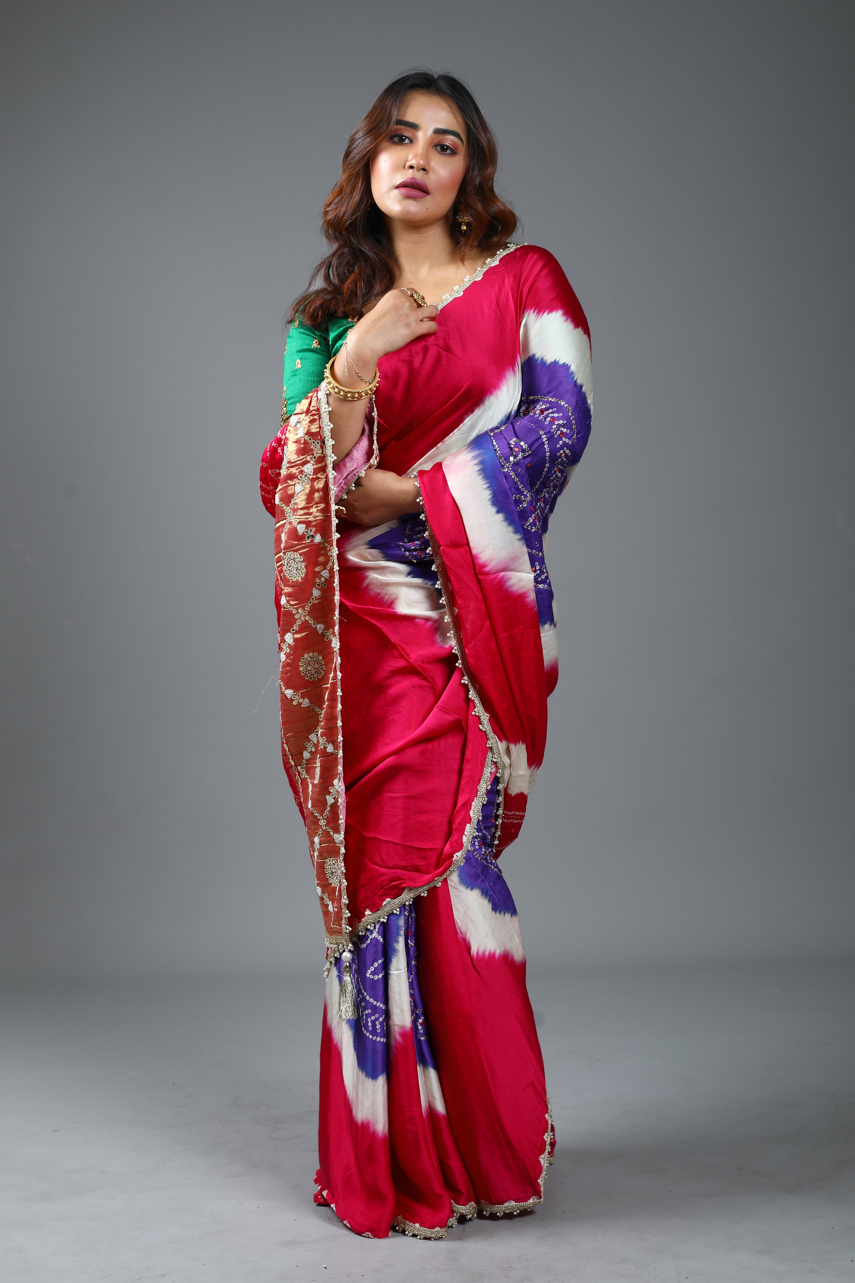 Designer Tie & Dye Pink Dola Silk Saree