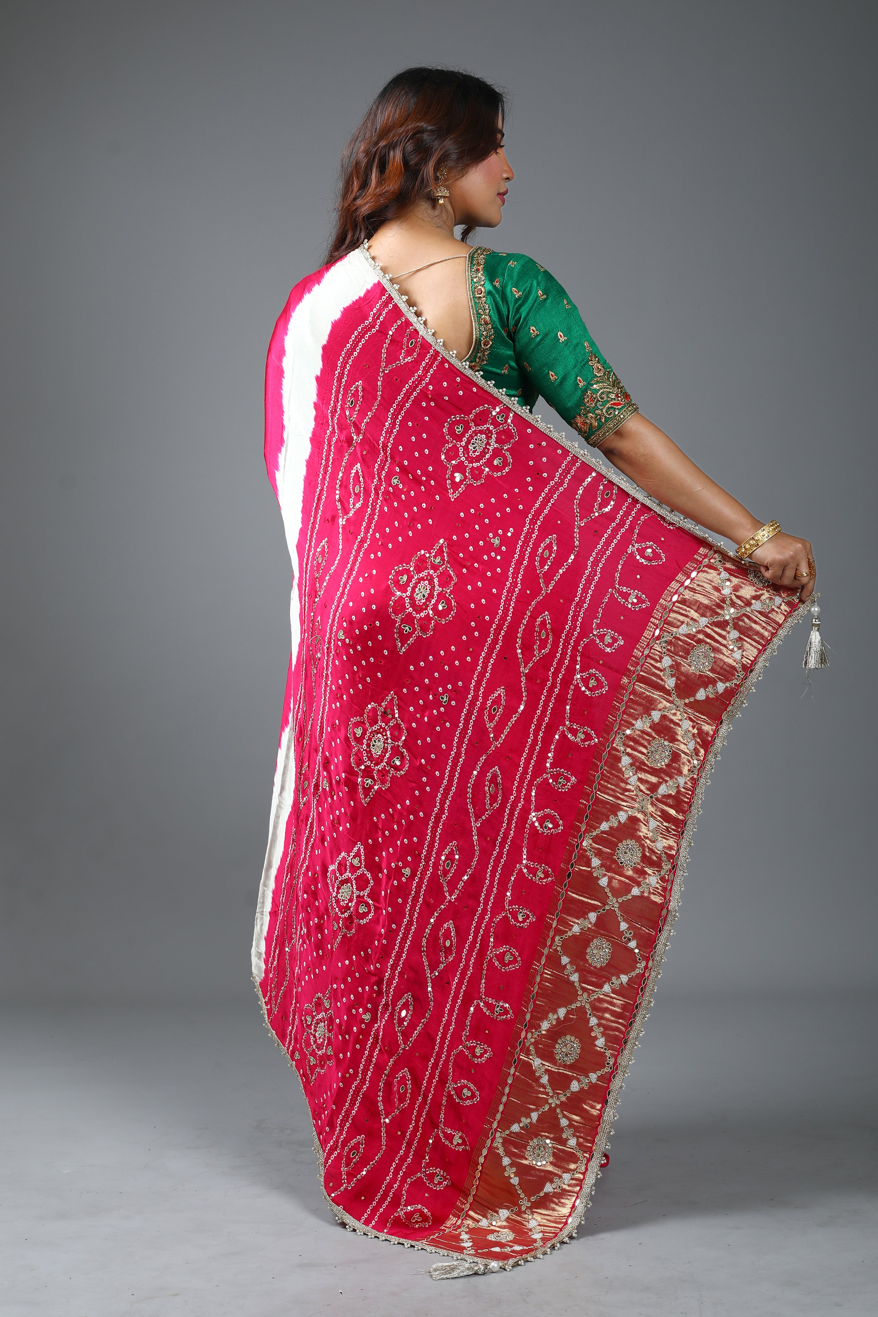 Designer Tie & Dye Pink Dola Silk Saree