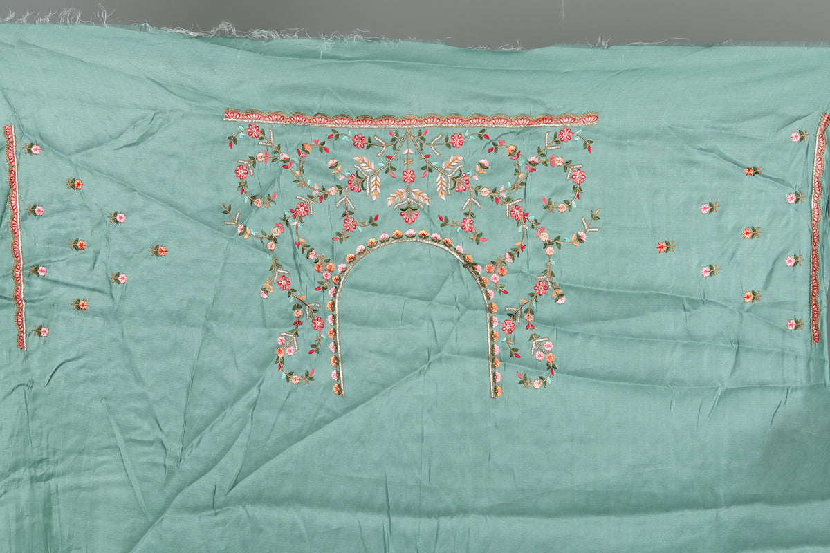 Green Blended Silk Saree with Embroidery Work