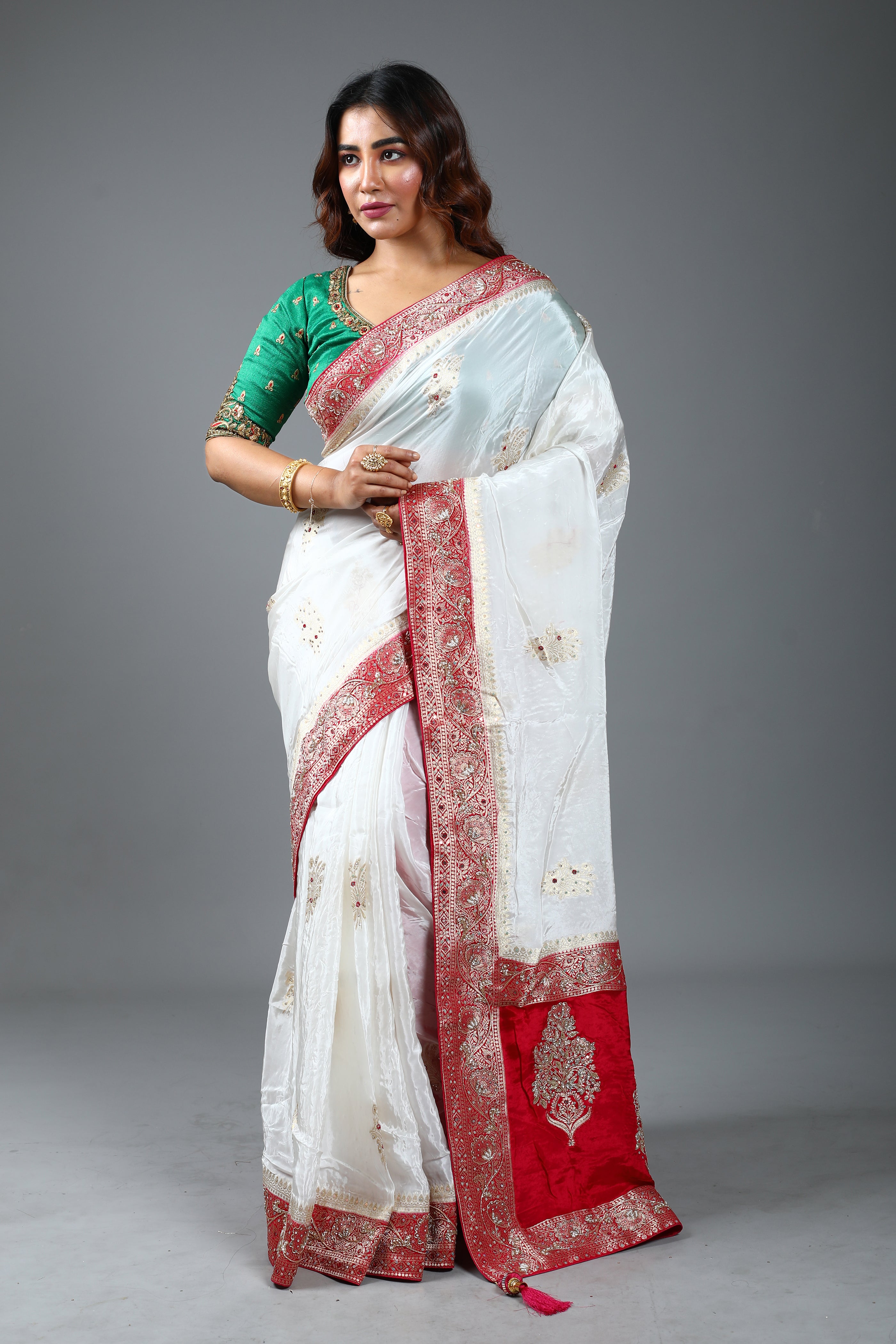 White Designer Dola Silk Saree
