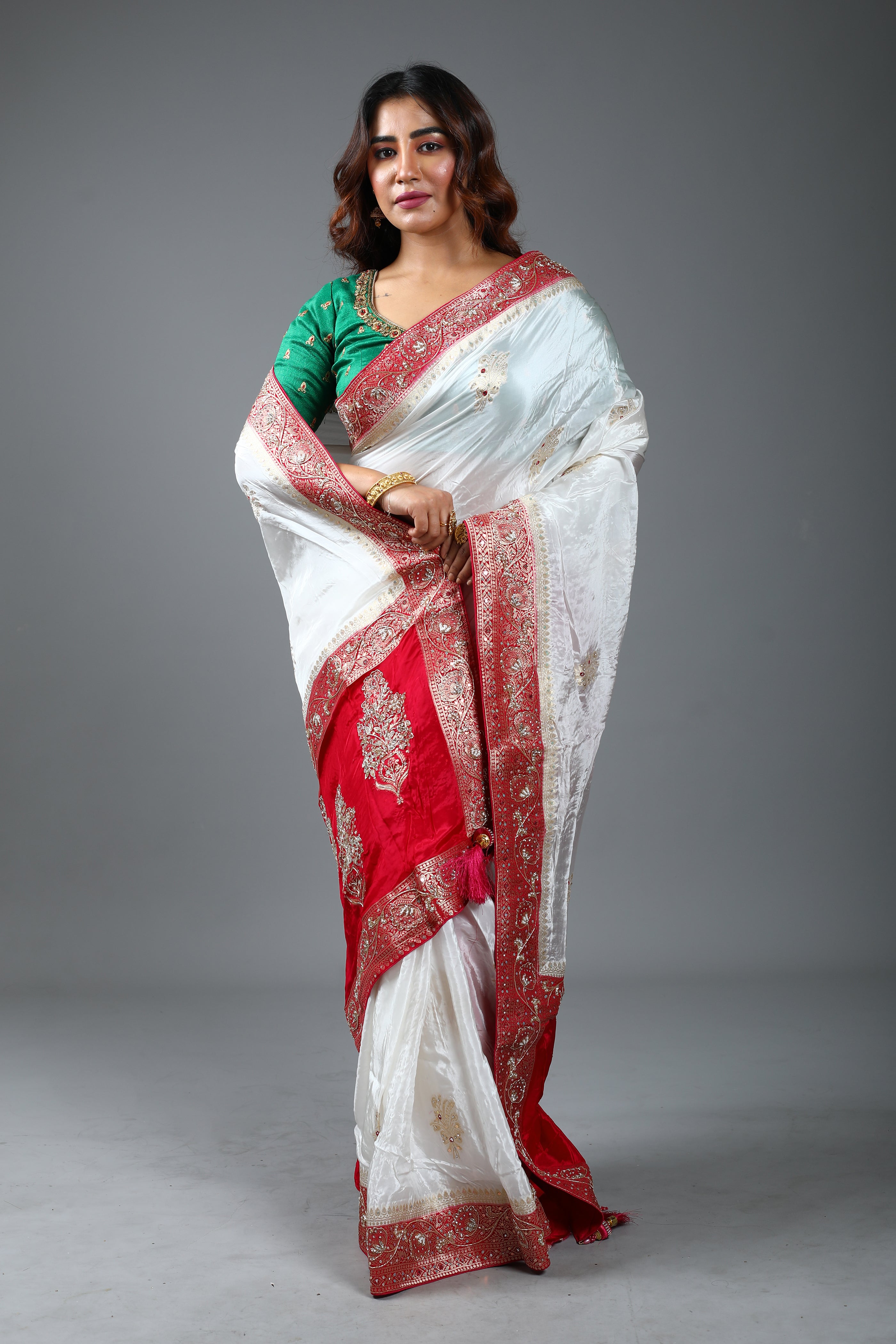 White Designer Dola Silk Saree