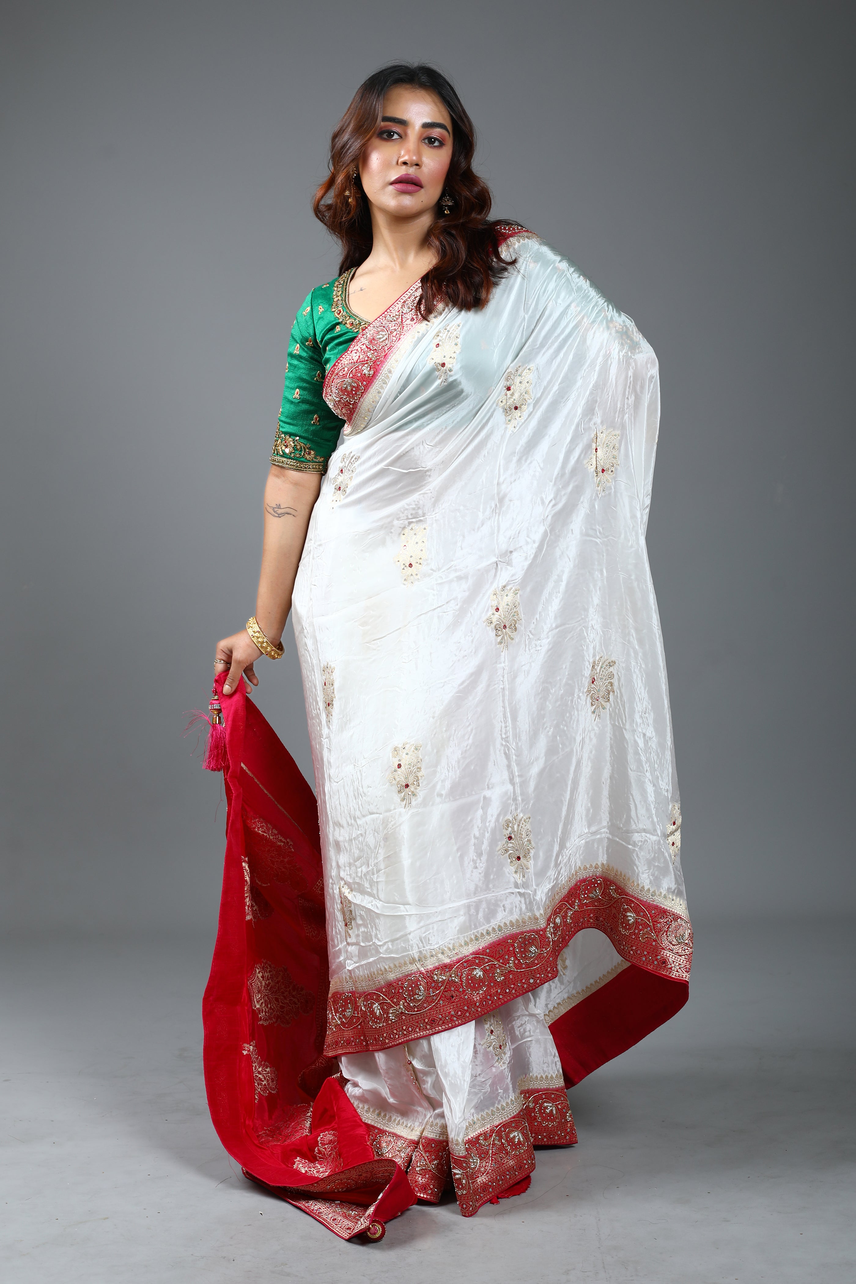 White Designer Dola Silk Saree