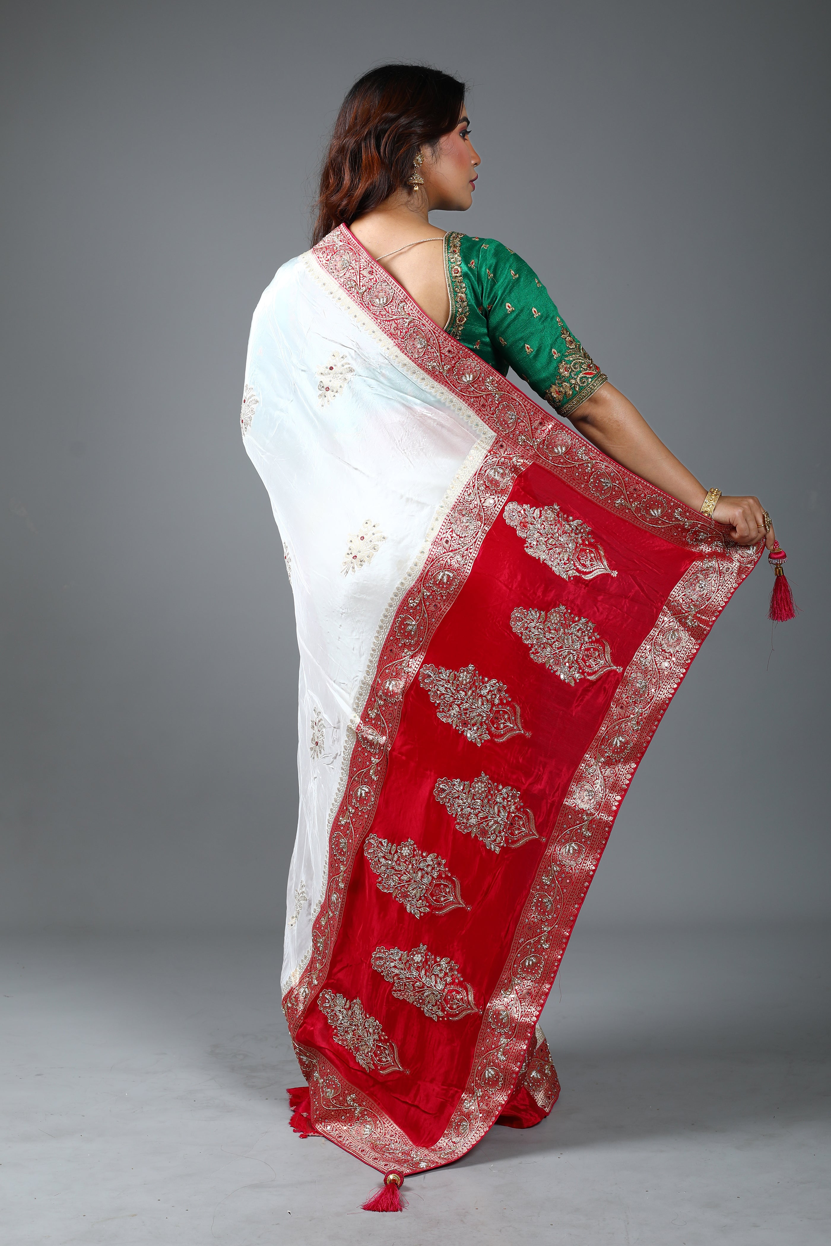 White Designer Dola Silk Saree