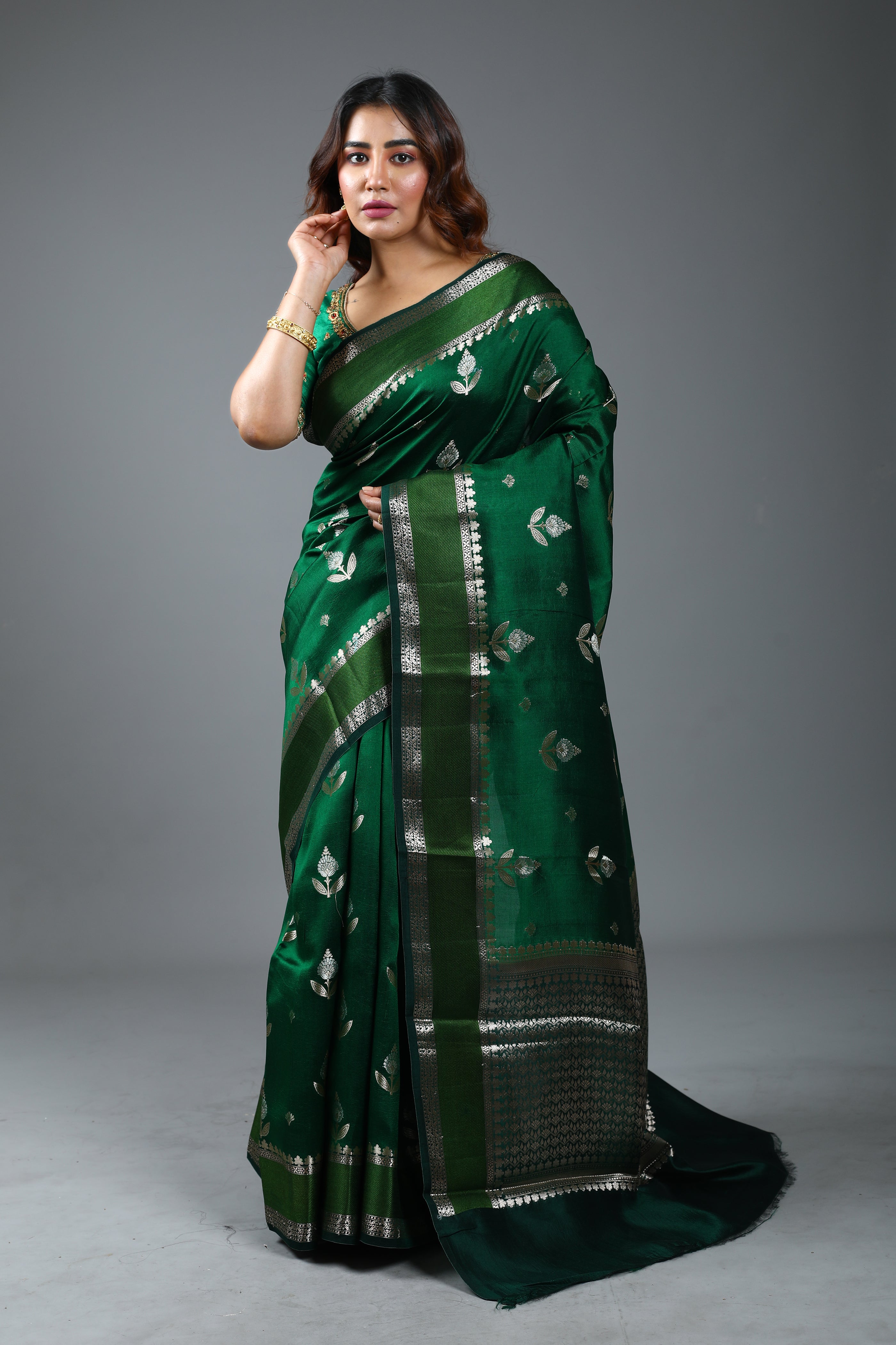 Bottle Green Pure Tissue Saree