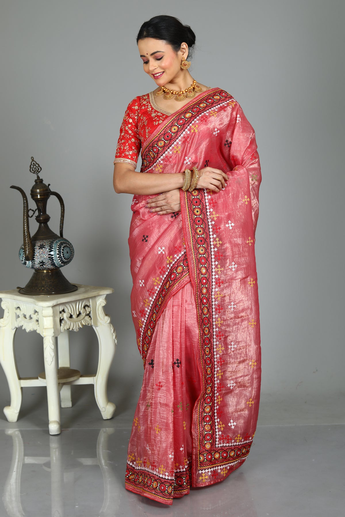 Pink Blended Silk Saree with Thraedwork