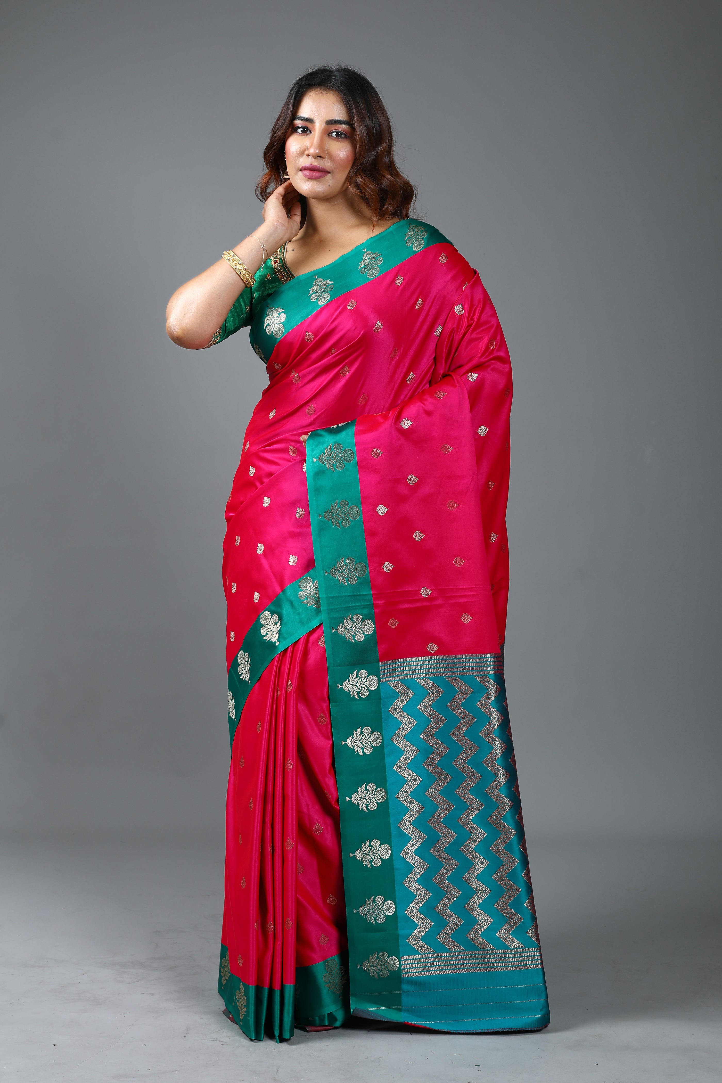 Pink Blended Mashru Silk Saree