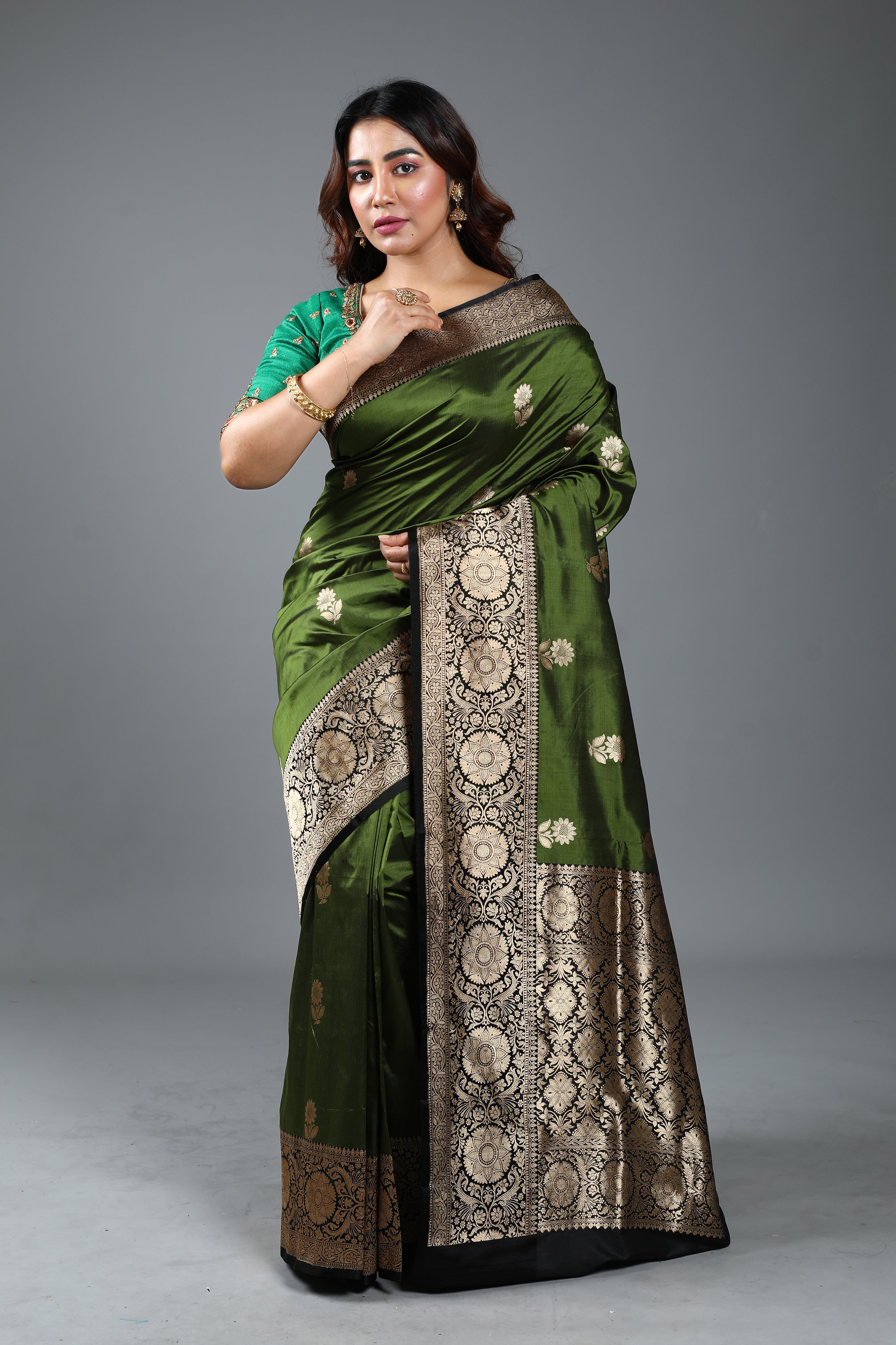 Olive Pure Katan Silk Saree