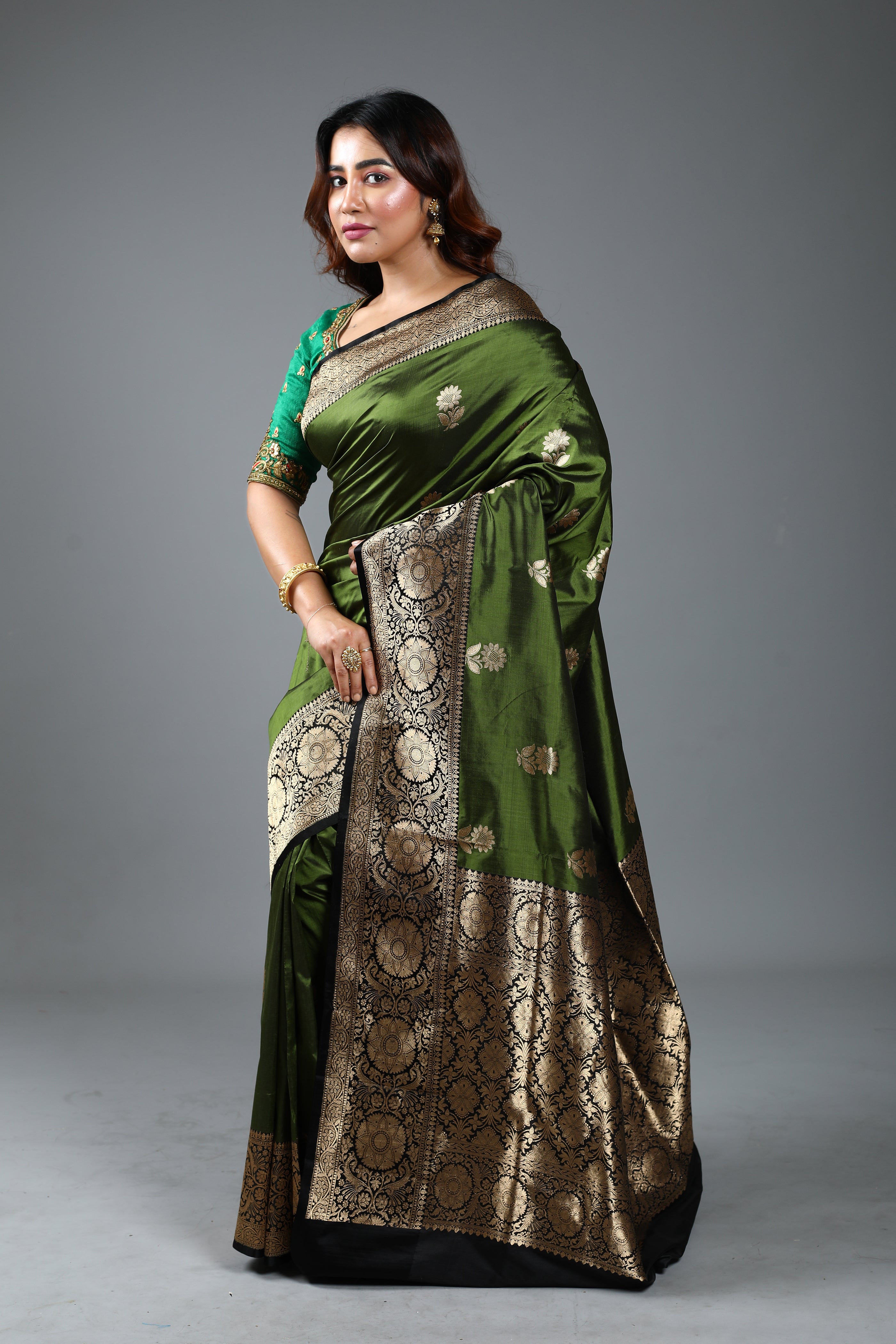 Olive Pure Katan Silk Saree