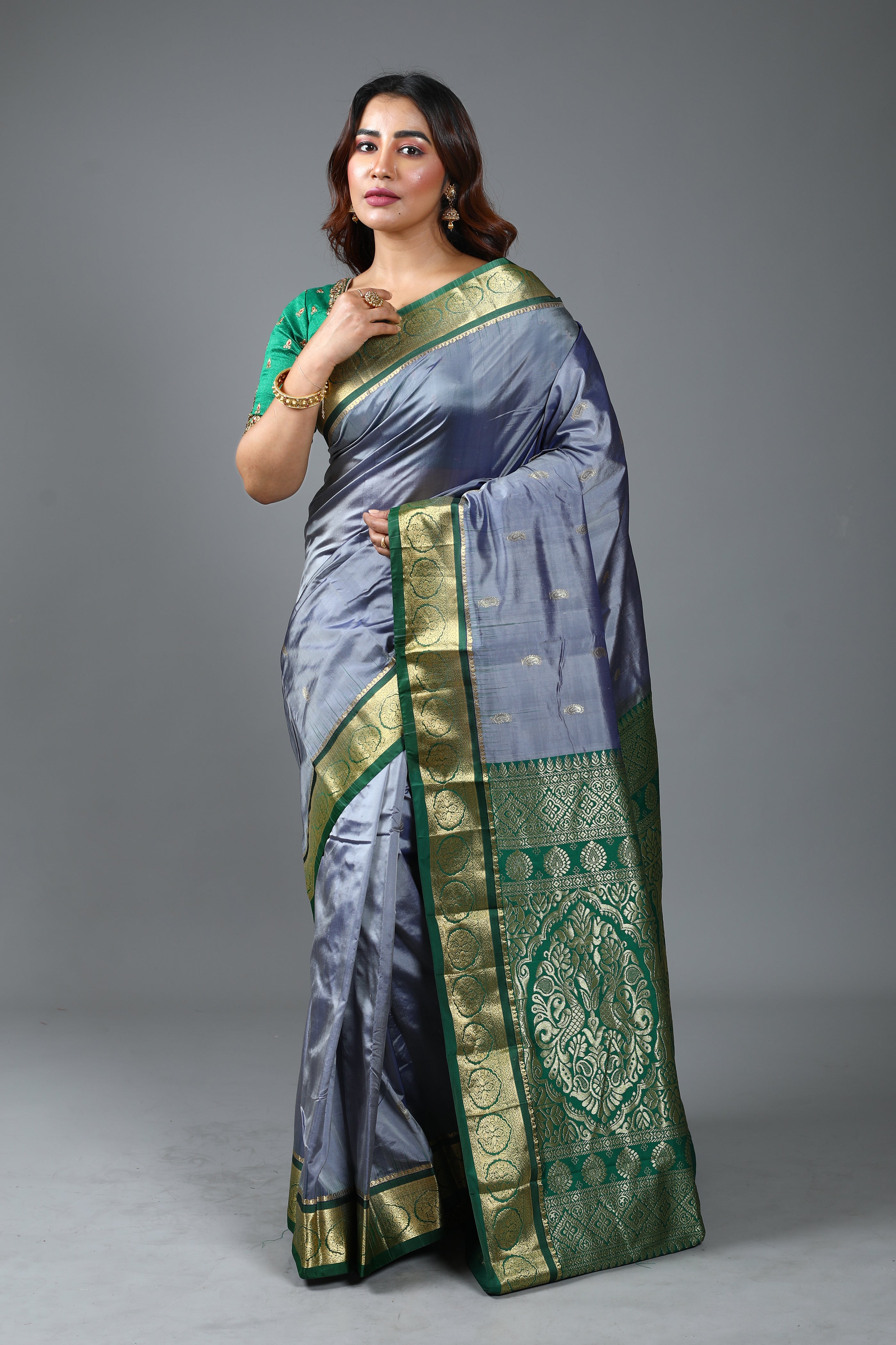 Grey Blended Kanjivaram Silk Saree