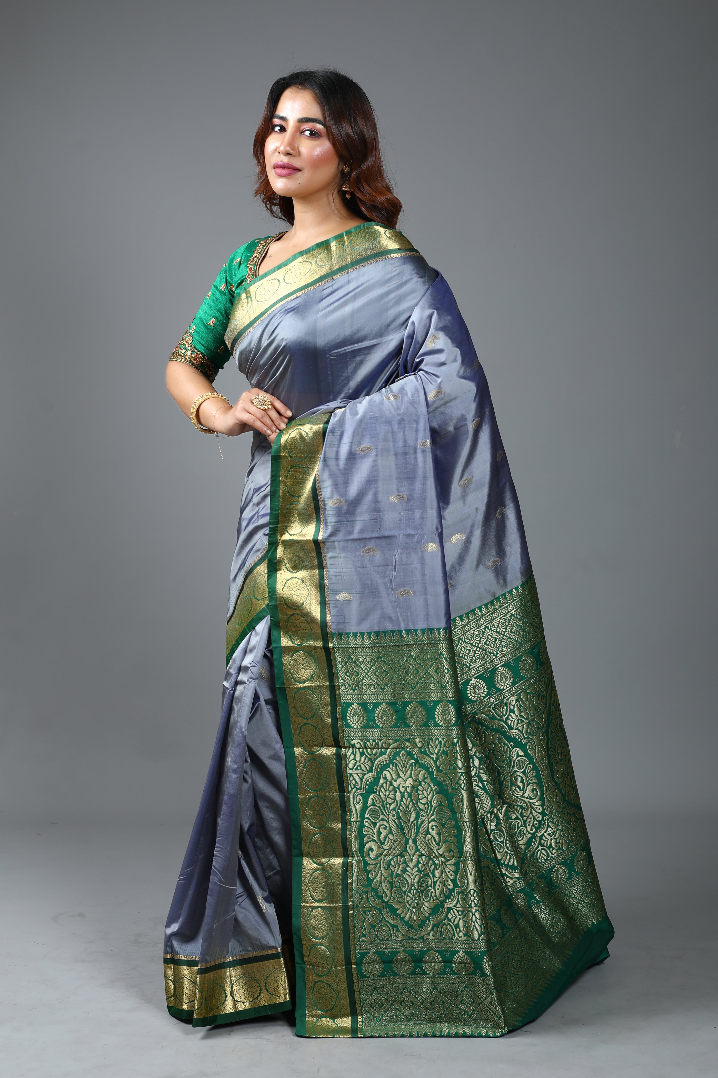 Grey Blended Kanjivaram Silk Saree