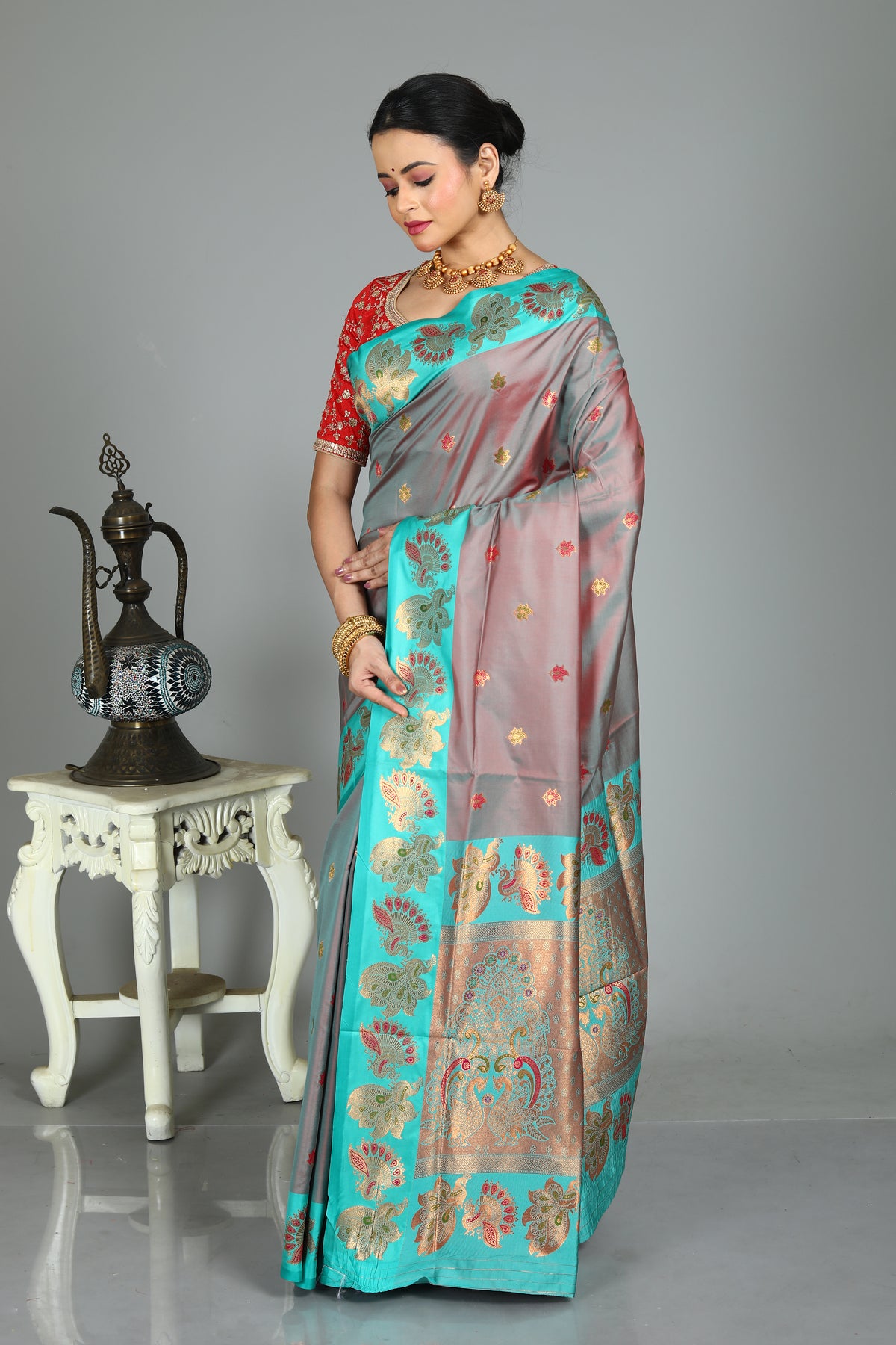 Grey Blended Madurai Silk Saree