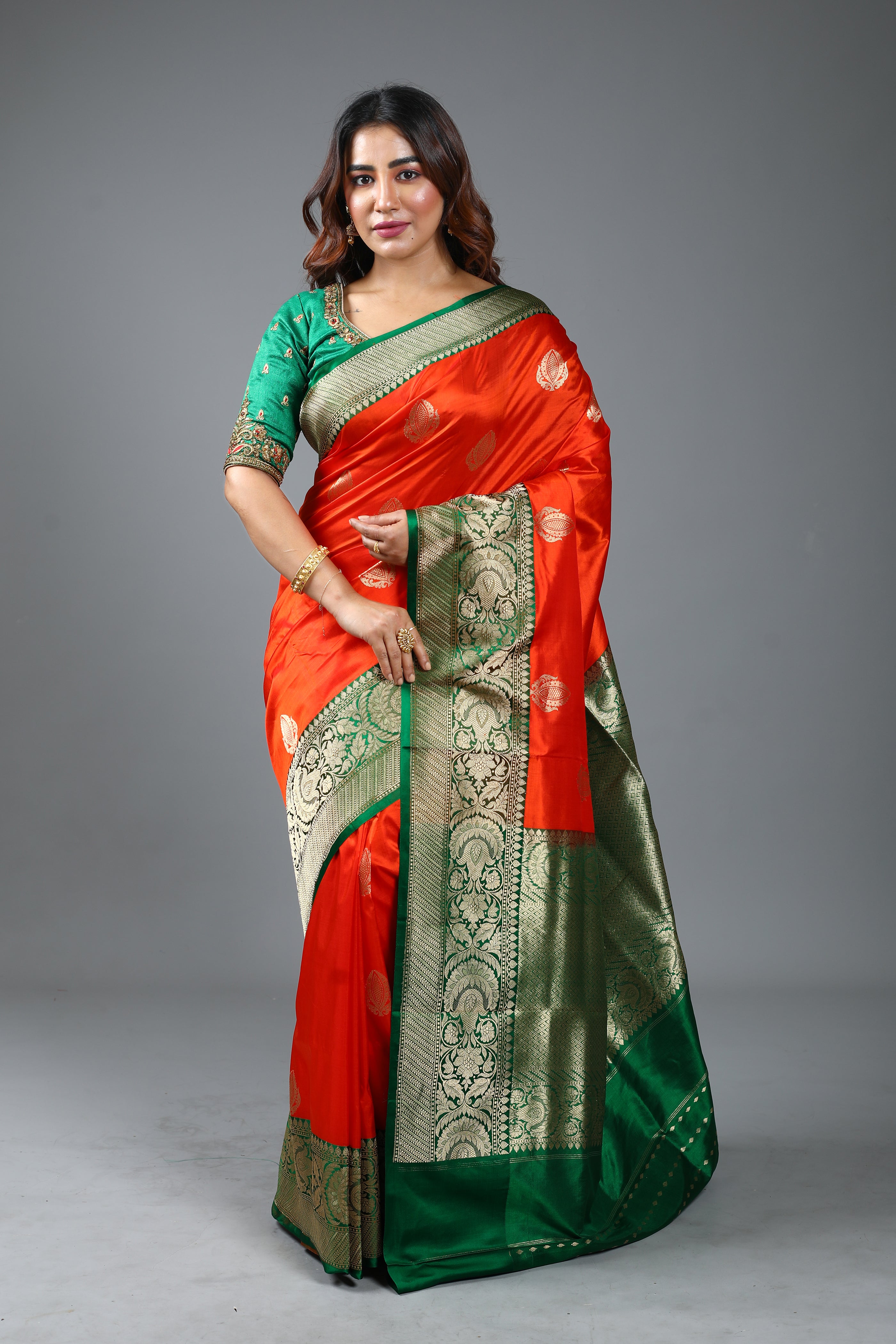 Orange Pure Katan Silk Saree