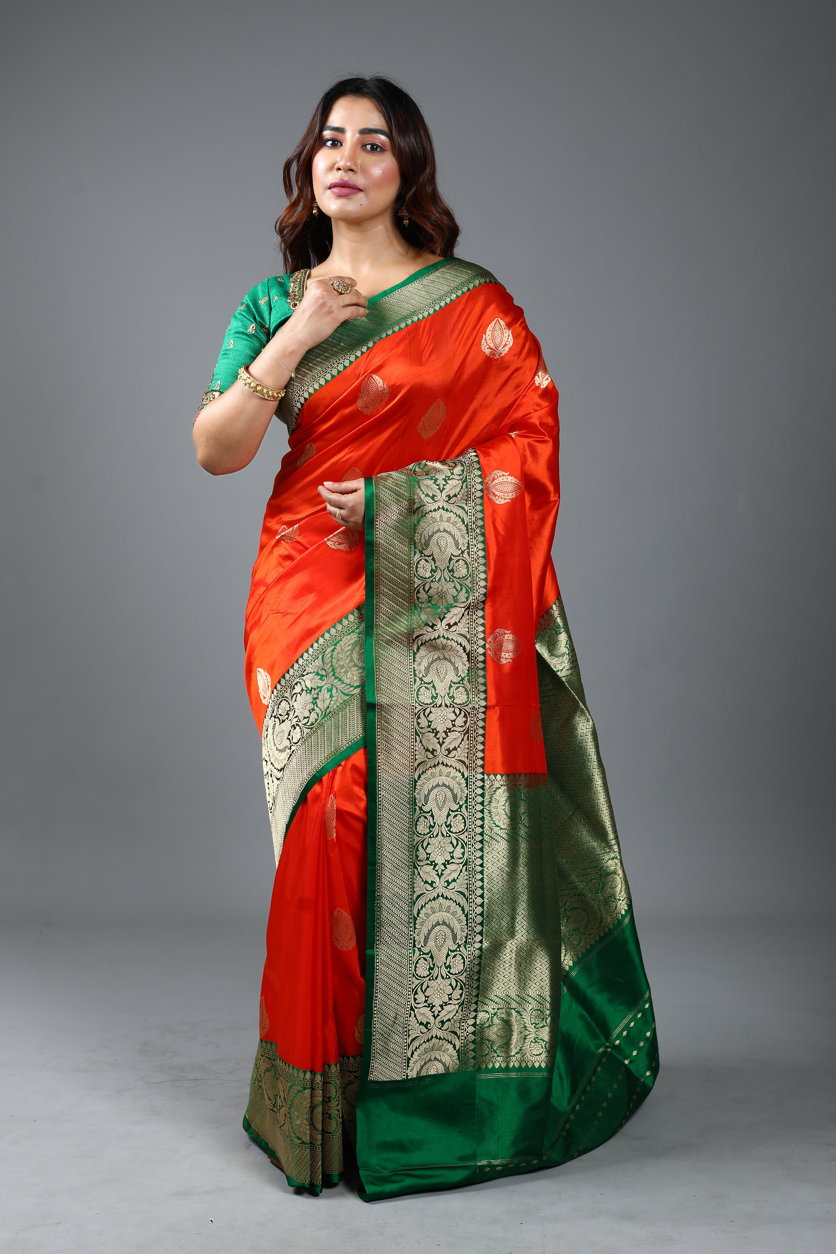 Orange Pure Katan Silk Saree