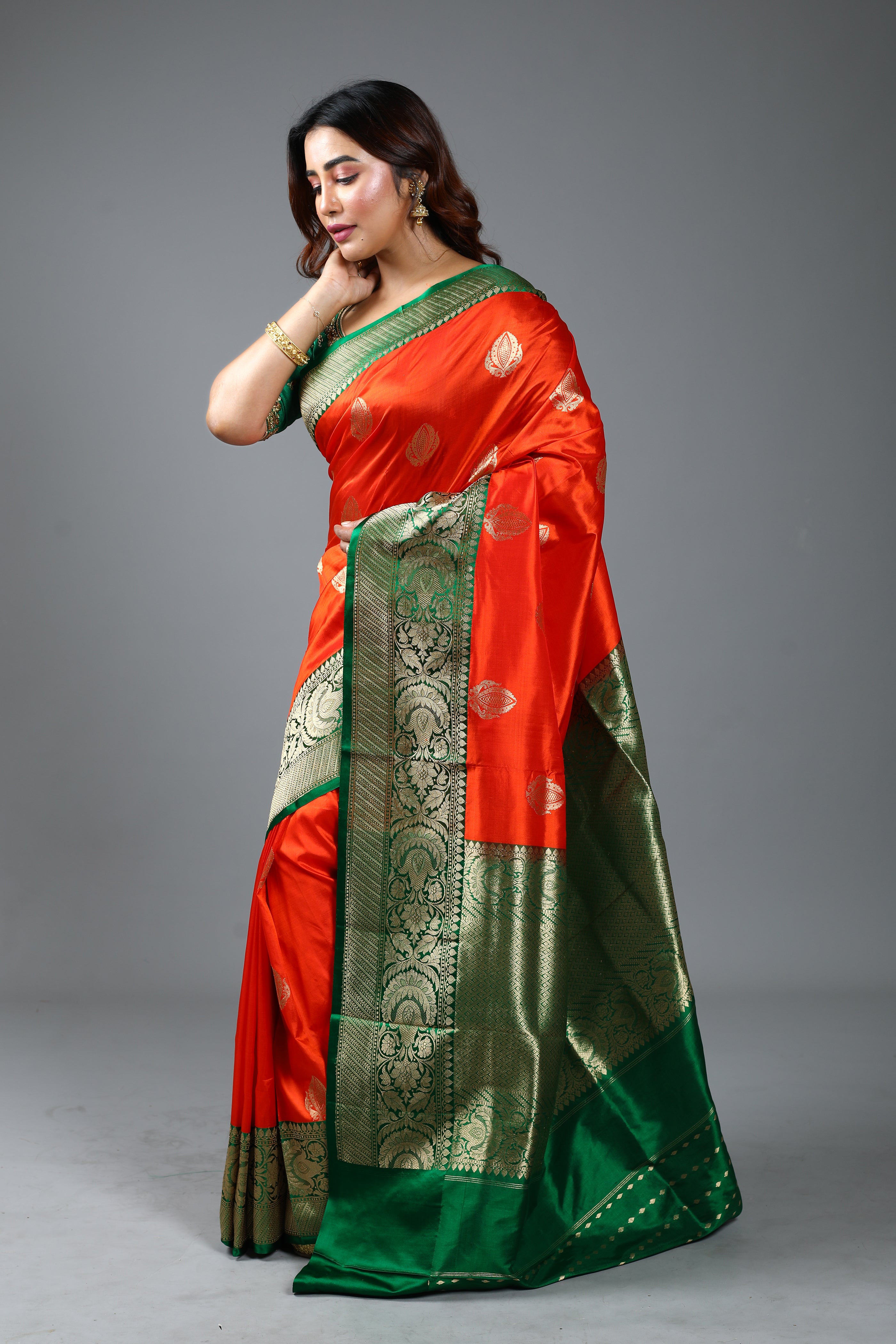 Orange Pure Katan Silk Saree