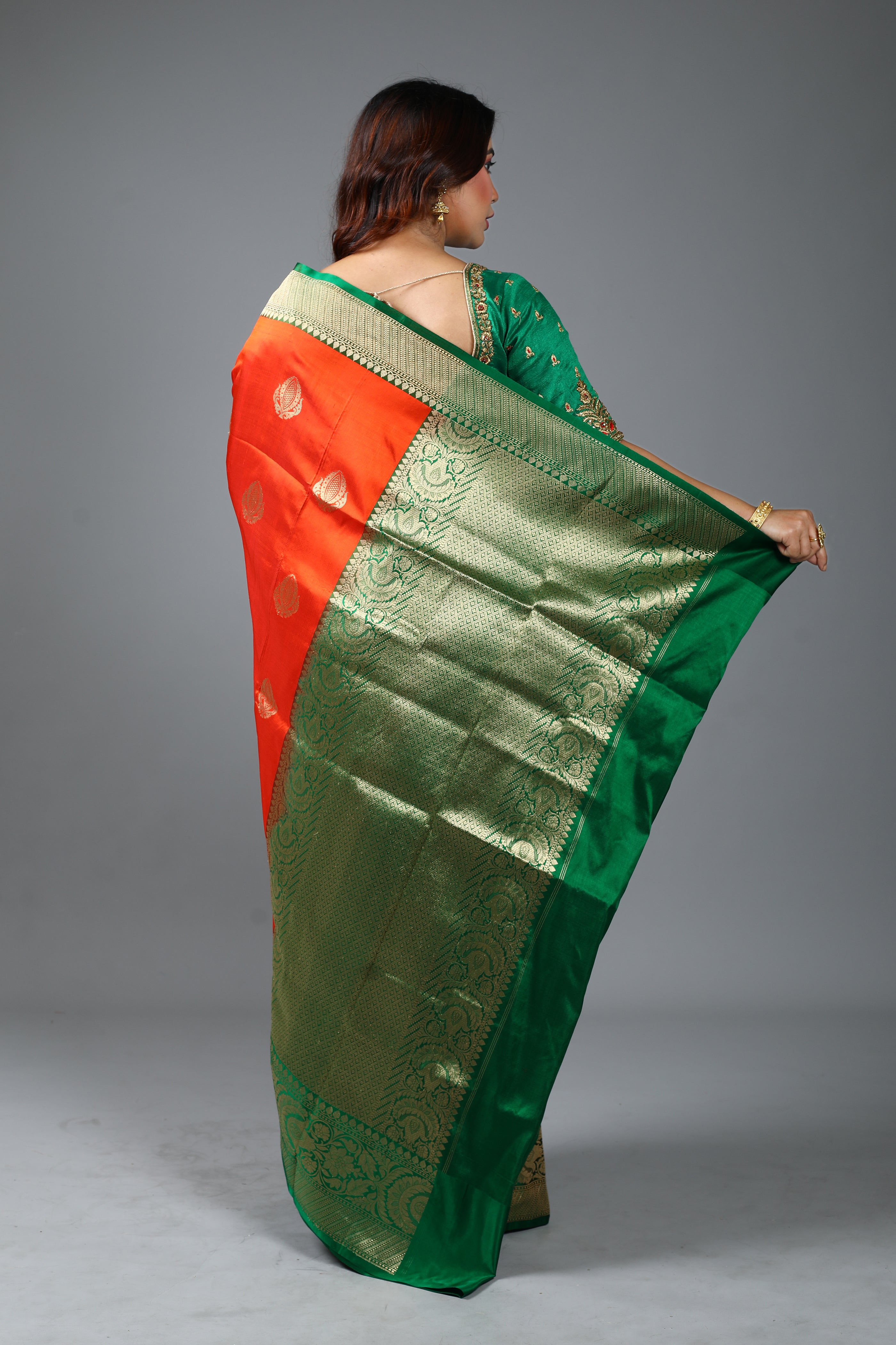 Orange Pure Katan Silk Saree