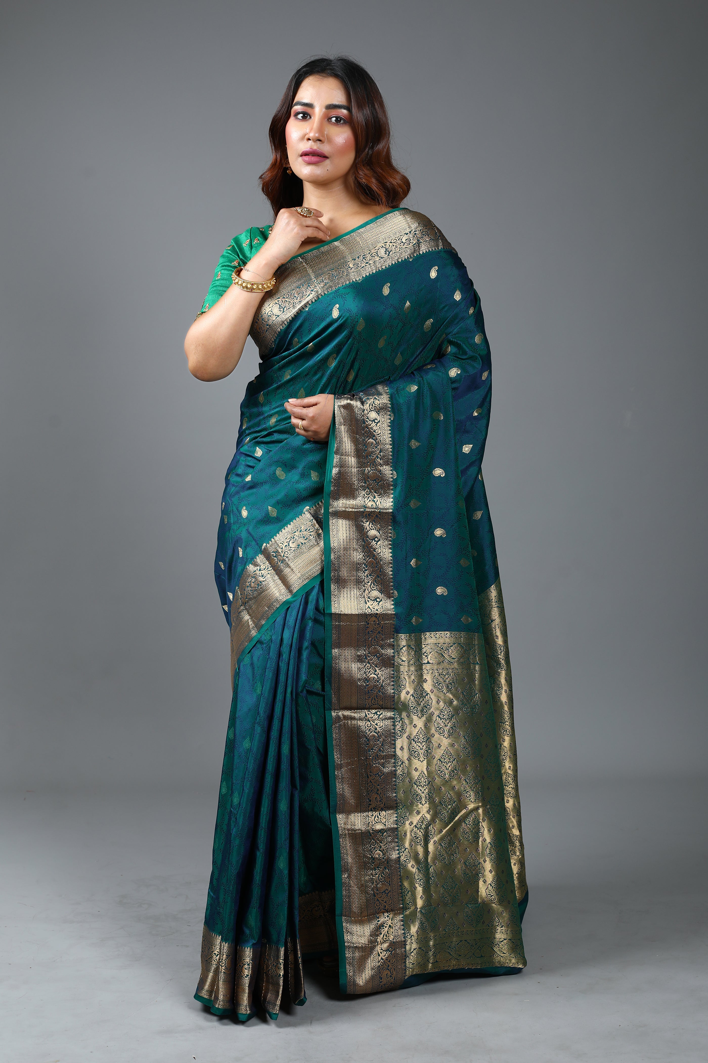 Pure Rama Green Kanjivaram Silk Saree