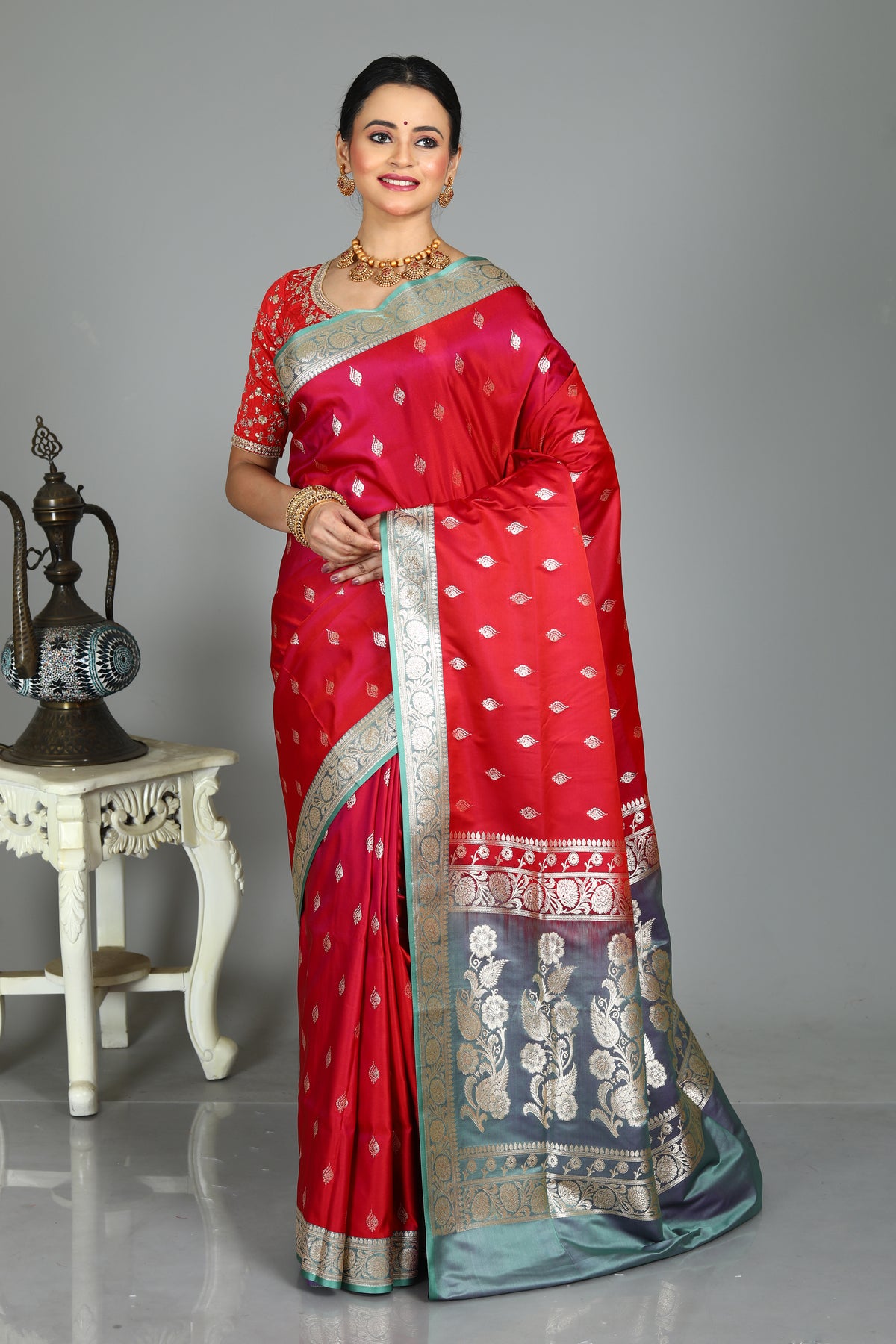 Red Blended Mashru Silk Saree