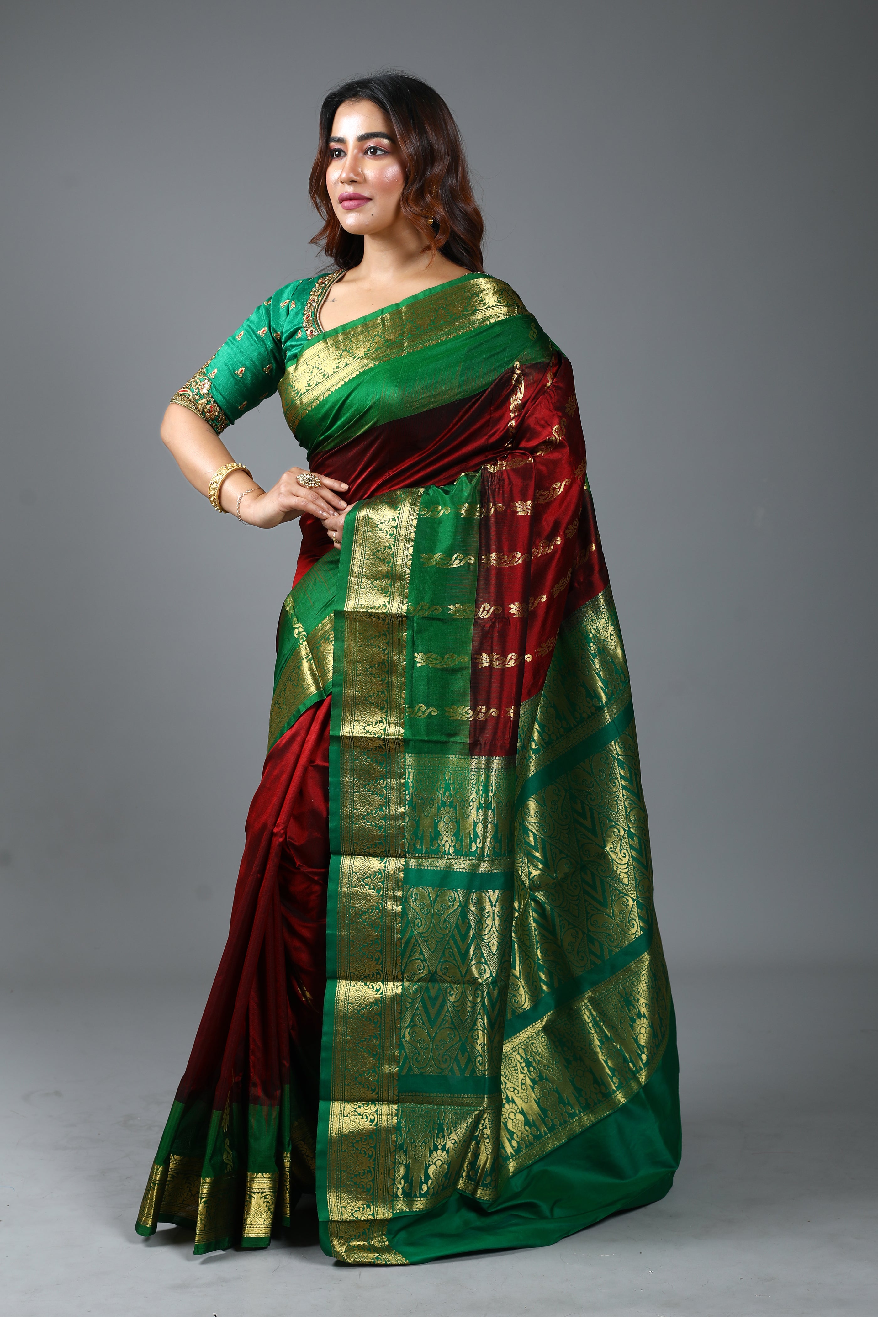 Pure Maroon Kanjivaram Silk Saree