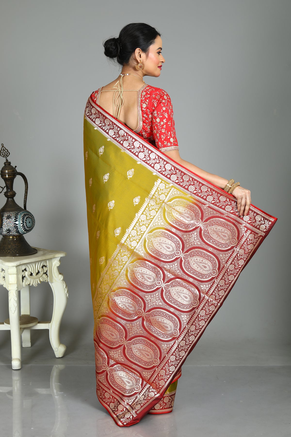 Olive Green Blended Mashru Silk Saree