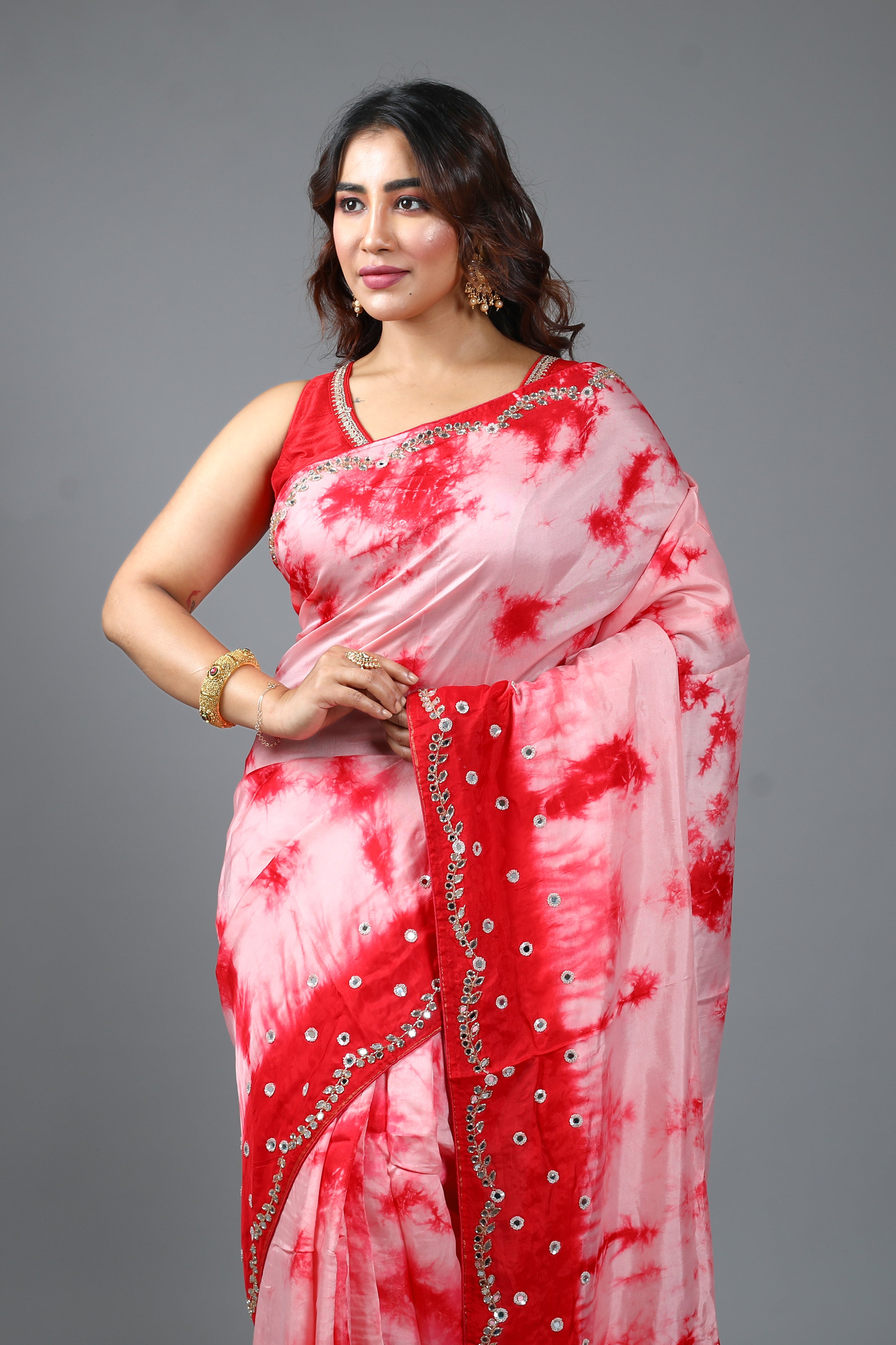 Exquisite Tie & Dye Dola Silk Saree