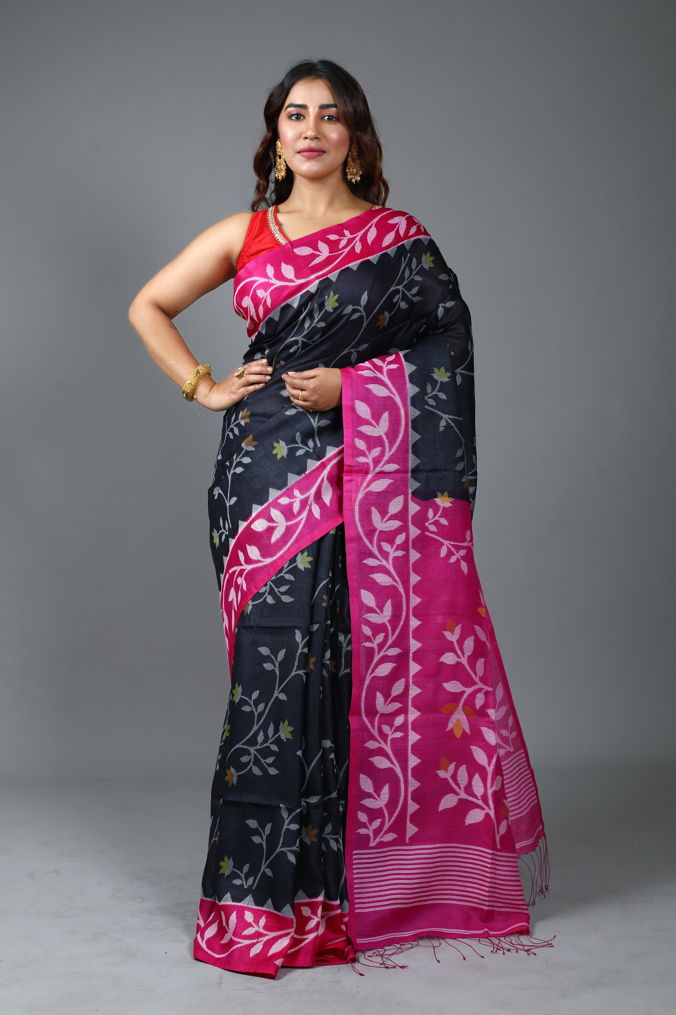 Pure Black Tussar Saree