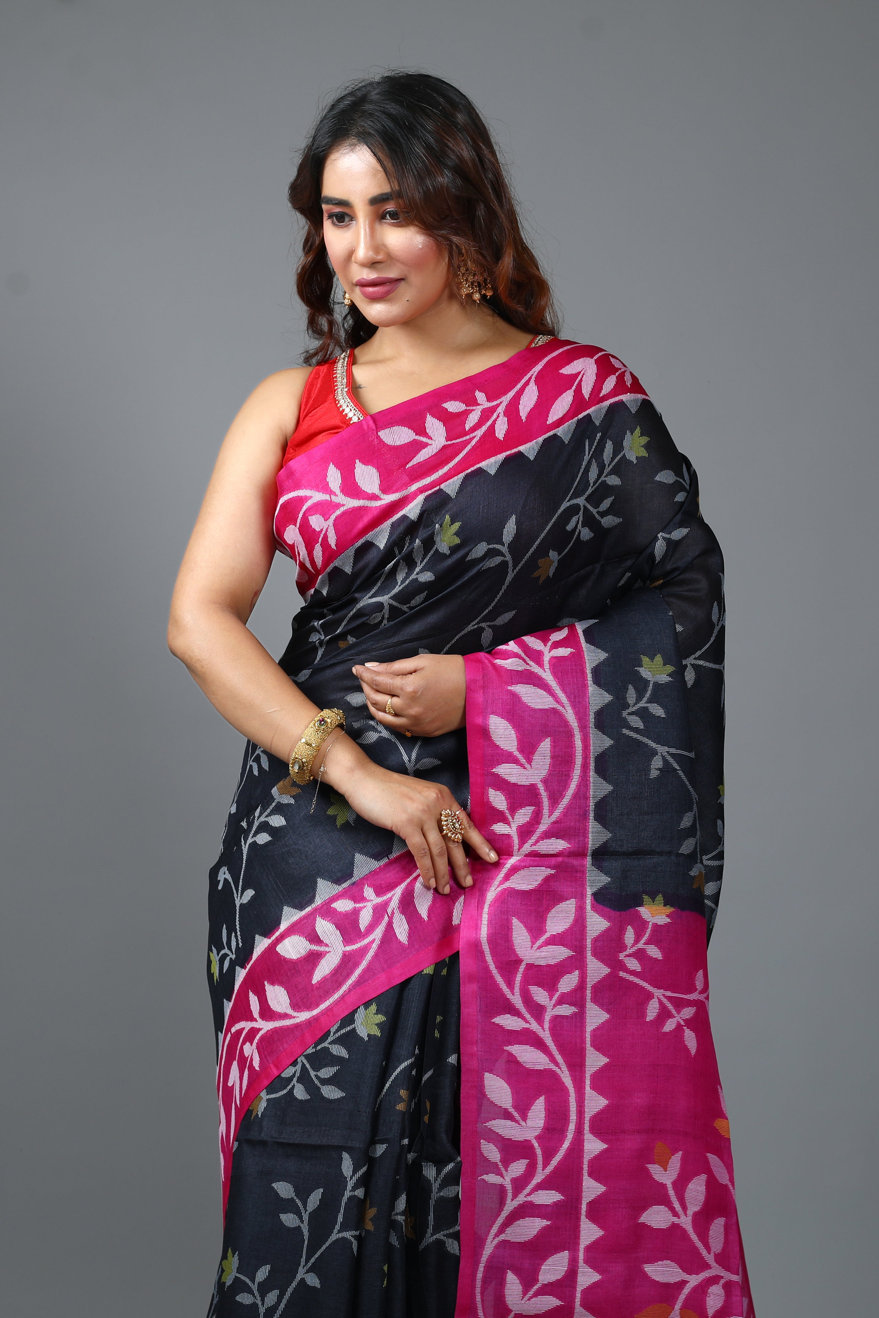Pure Black Tussar Saree