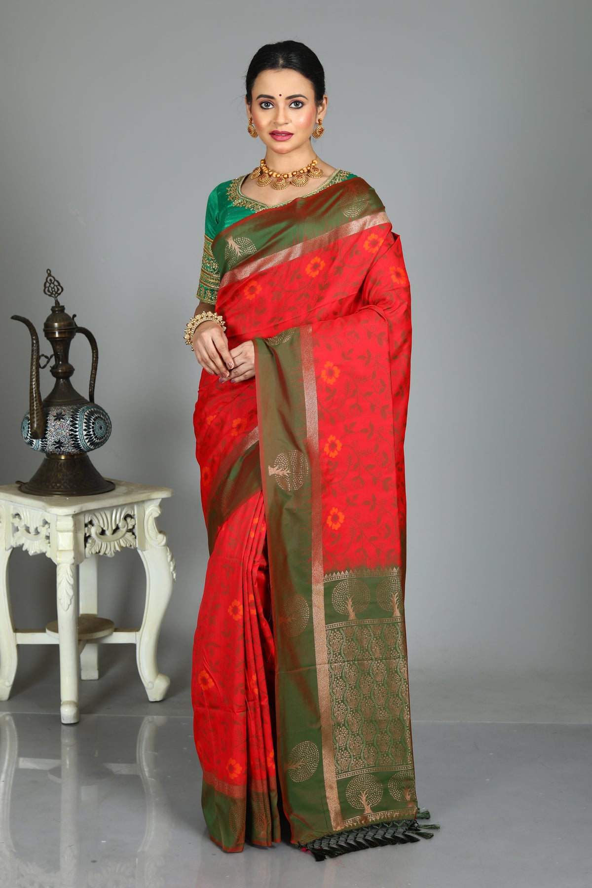 Red Blended Handloom Silk Saree