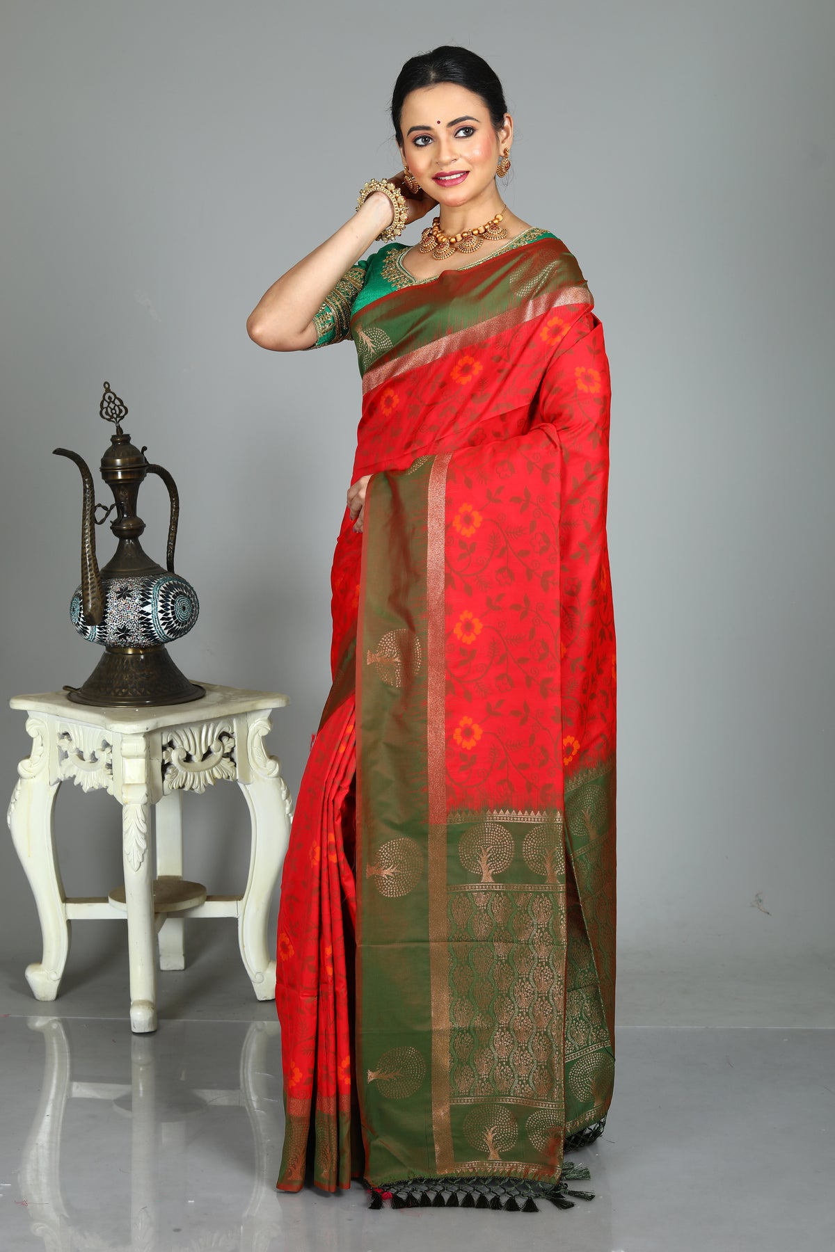 Red Blended Handloom Silk Saree