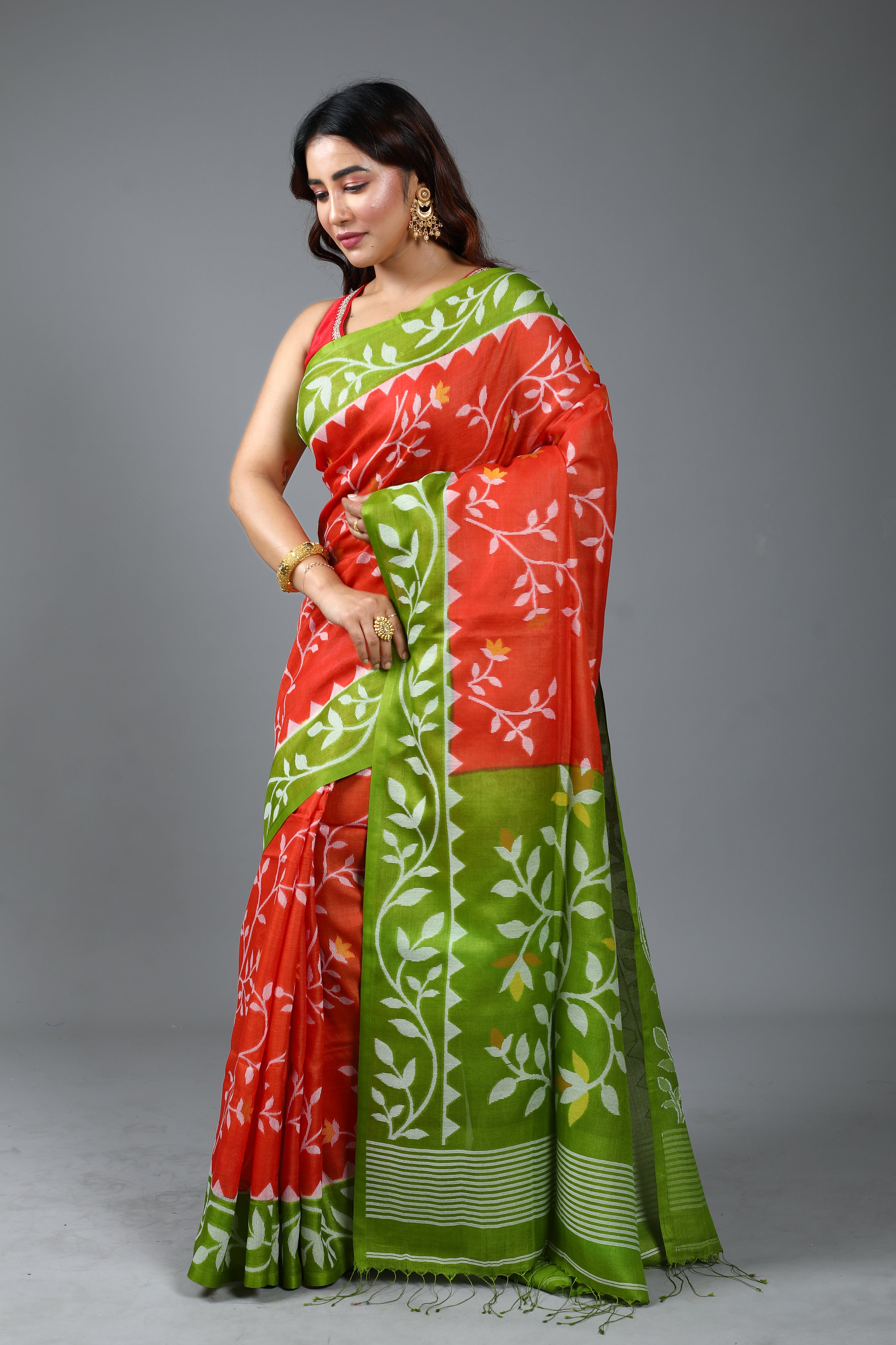 Rust Pure Tussar Saree