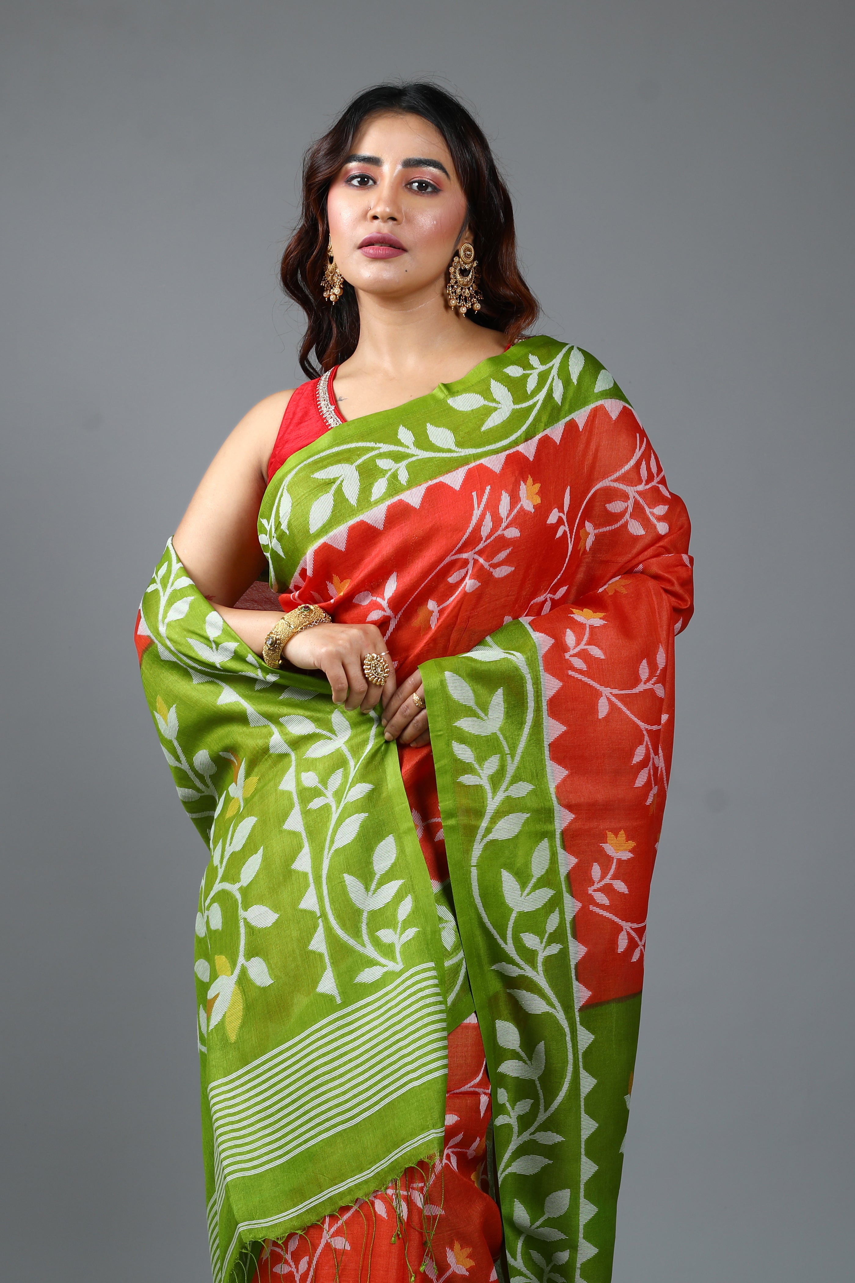 Rust Pure Tussar Saree