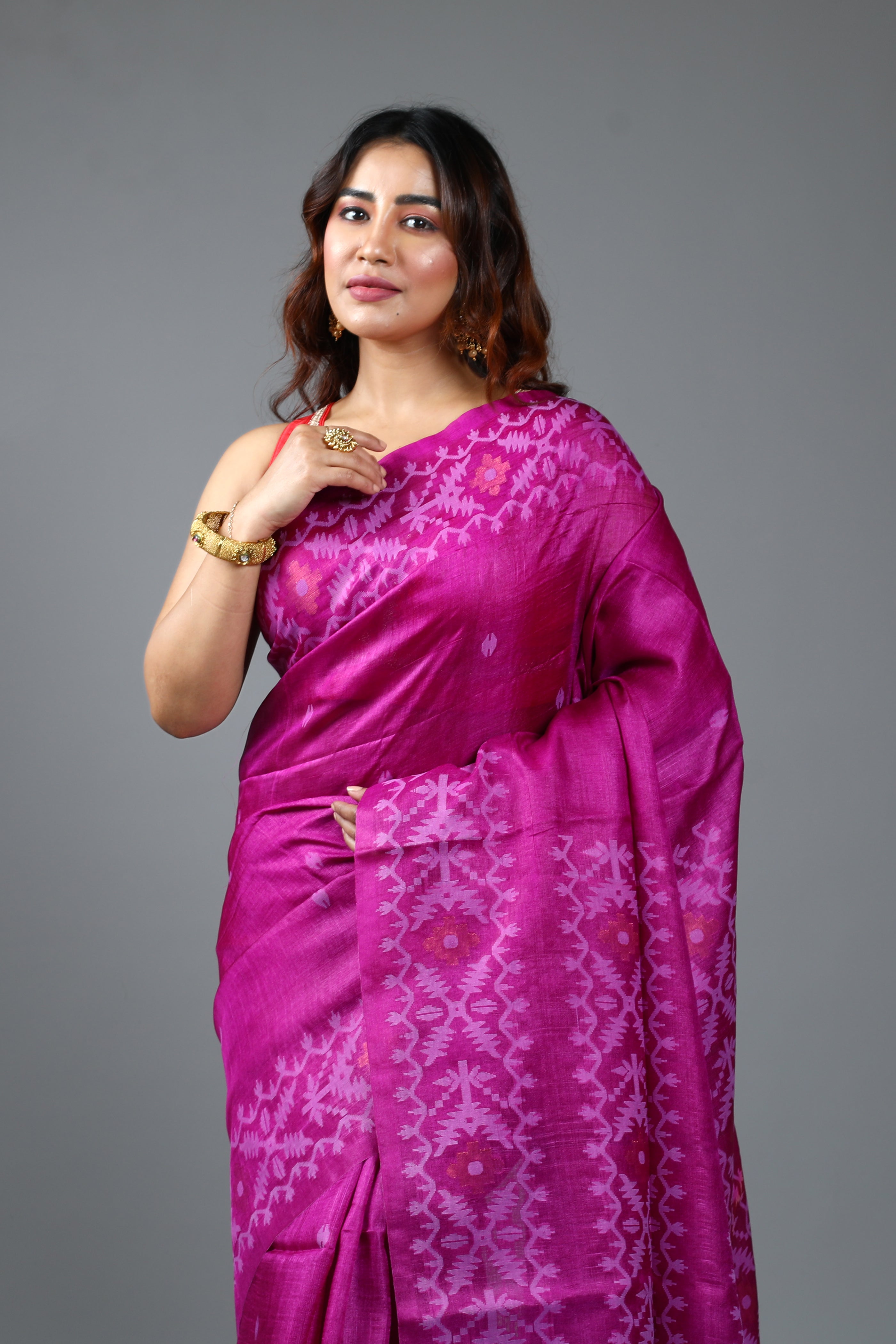Magenta Pure Tussar Saree