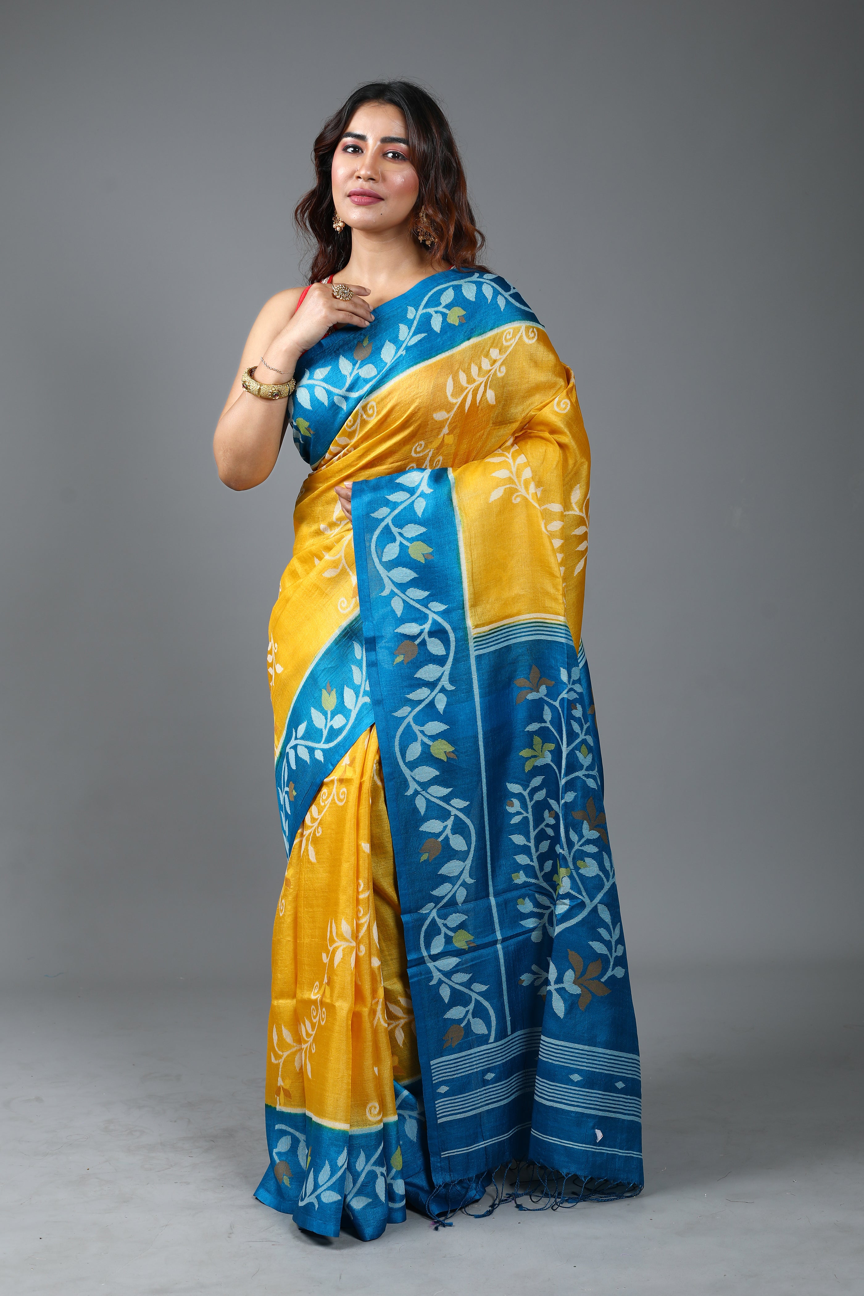 Yellow Pure Tussar Saree