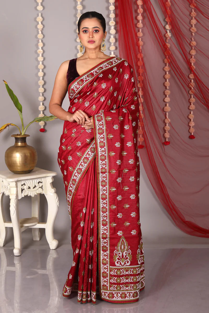 Magenta Blended Tussar Saree - Keya Seth Exclusive