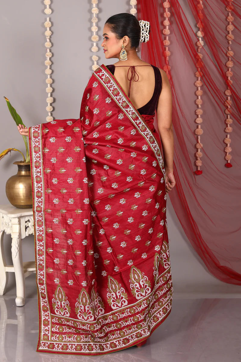 Magenta Blended Tussar Saree - Keya Seth Exclusive