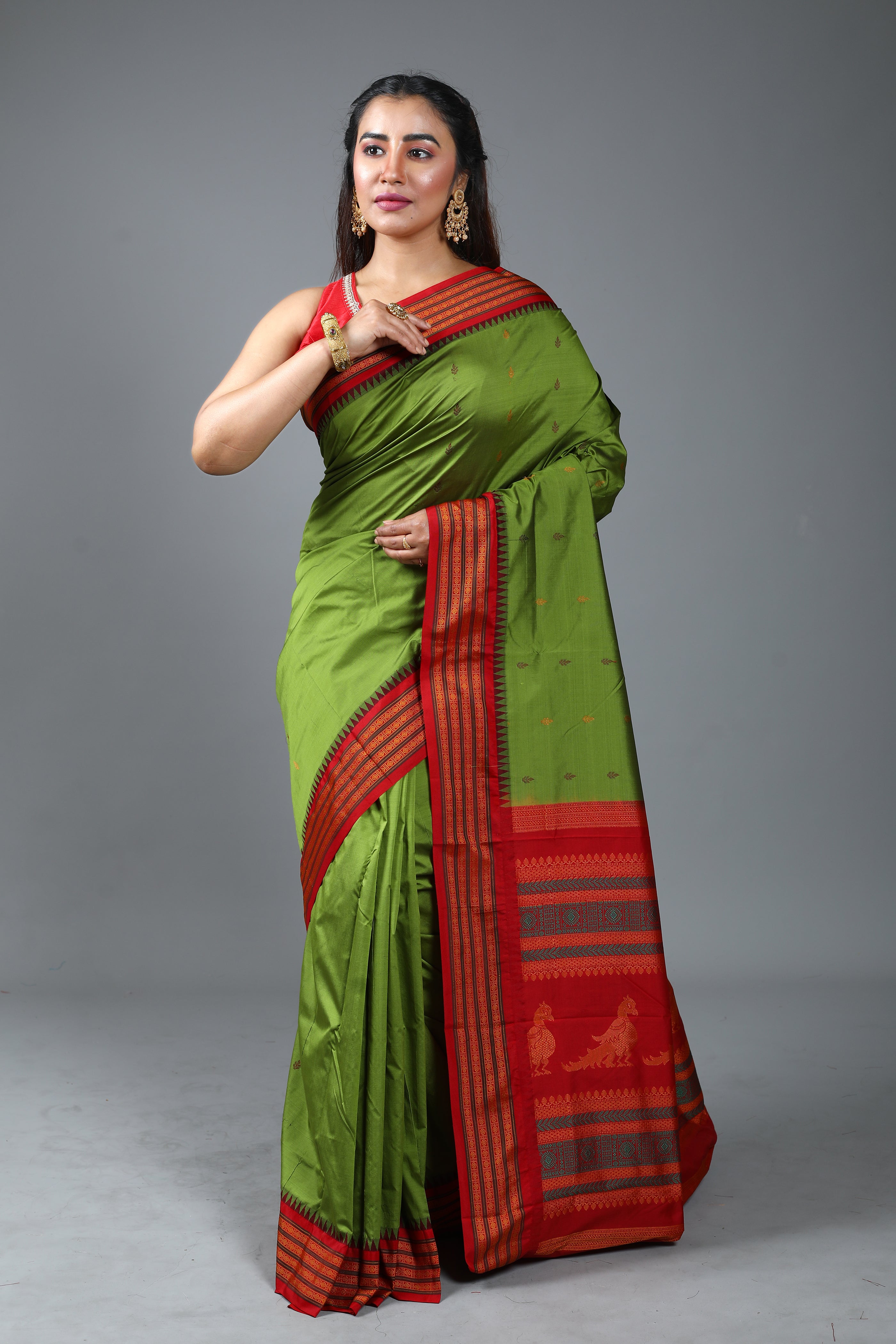 Olive Green Blended Bomkai Saree