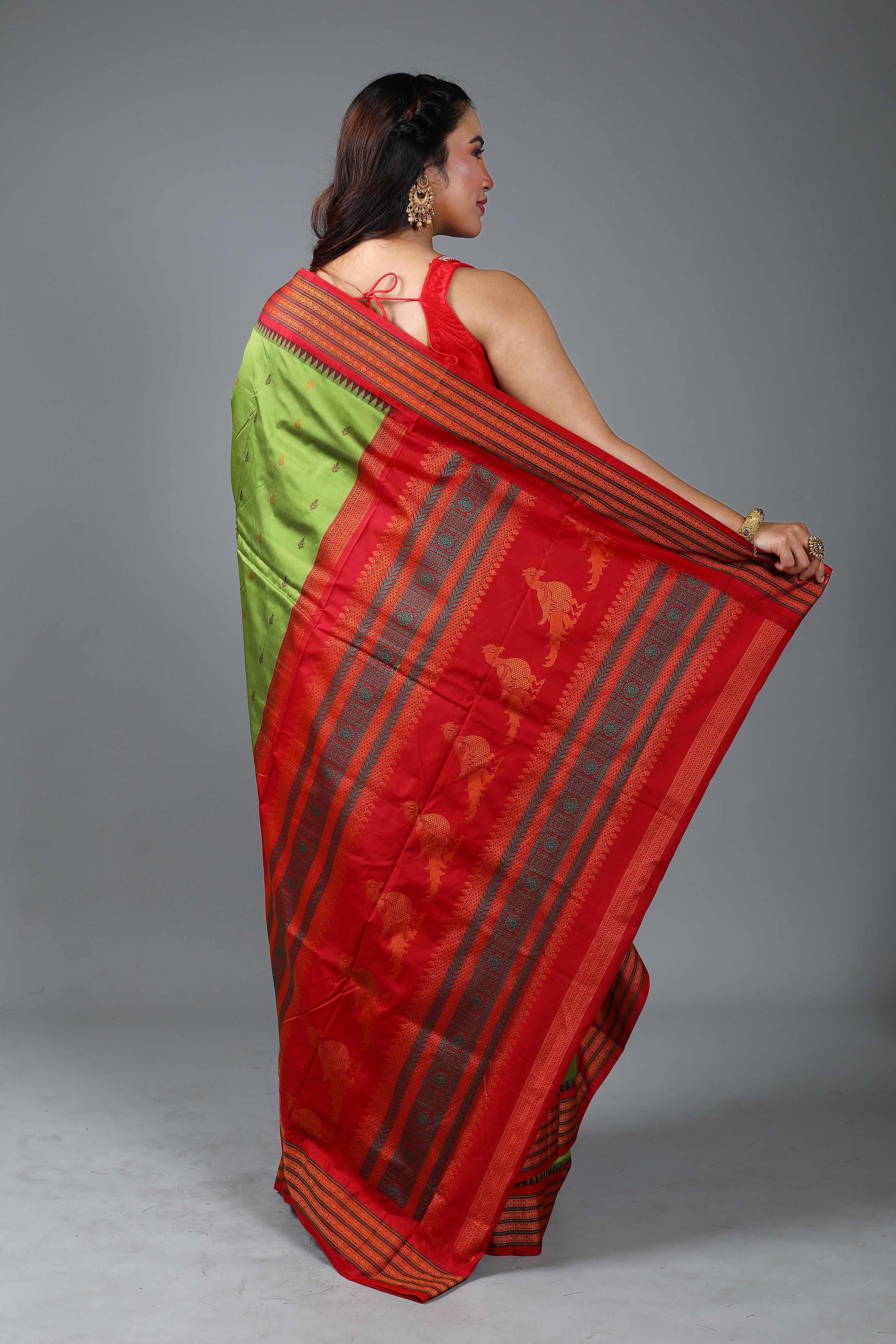 Olive Green Blended Bomkai Saree