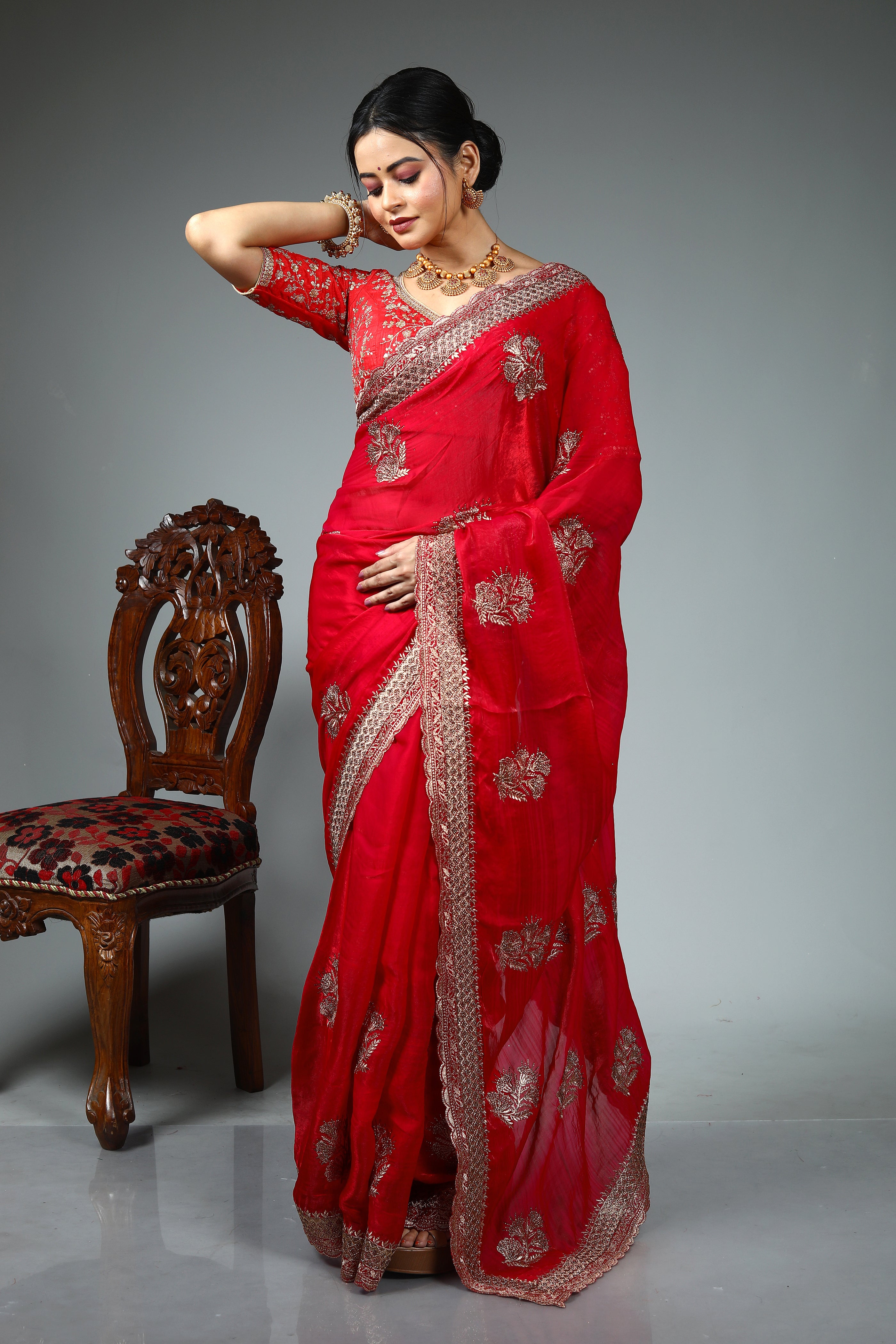 Pink Blended Georgette Fancy Saree