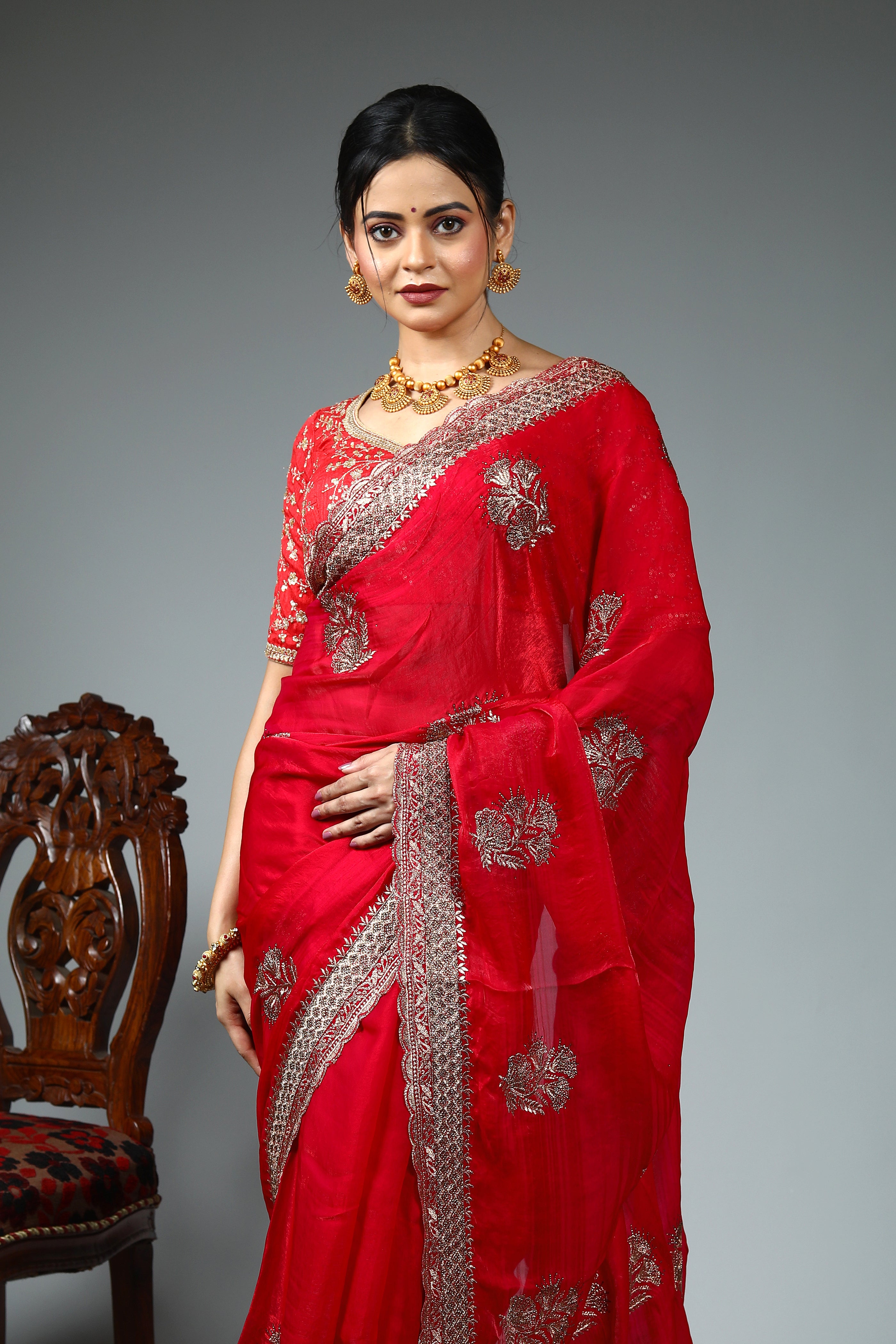 Pink Blended Georgette Fancy Saree