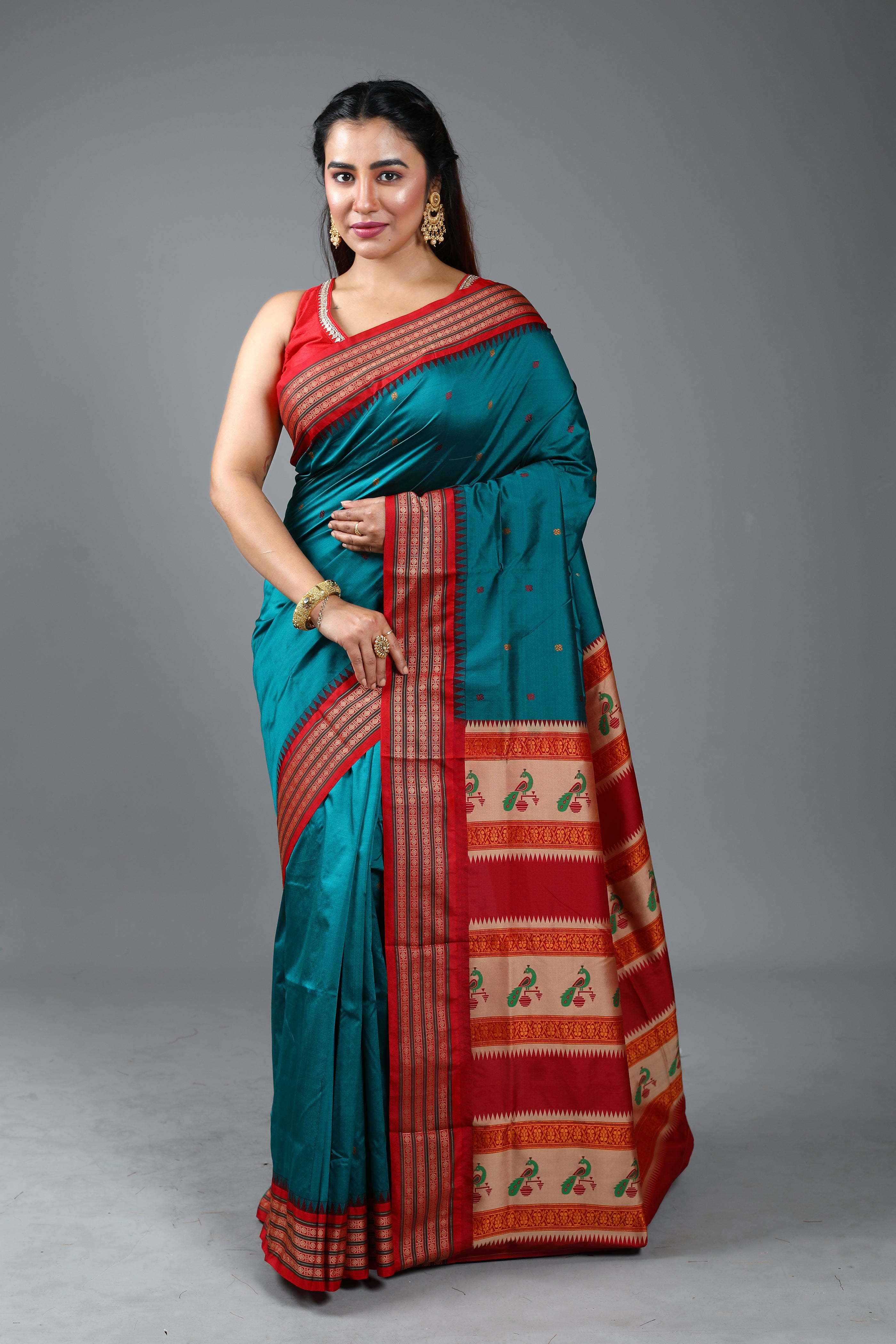 Rama Green Blended Bomkai Saree