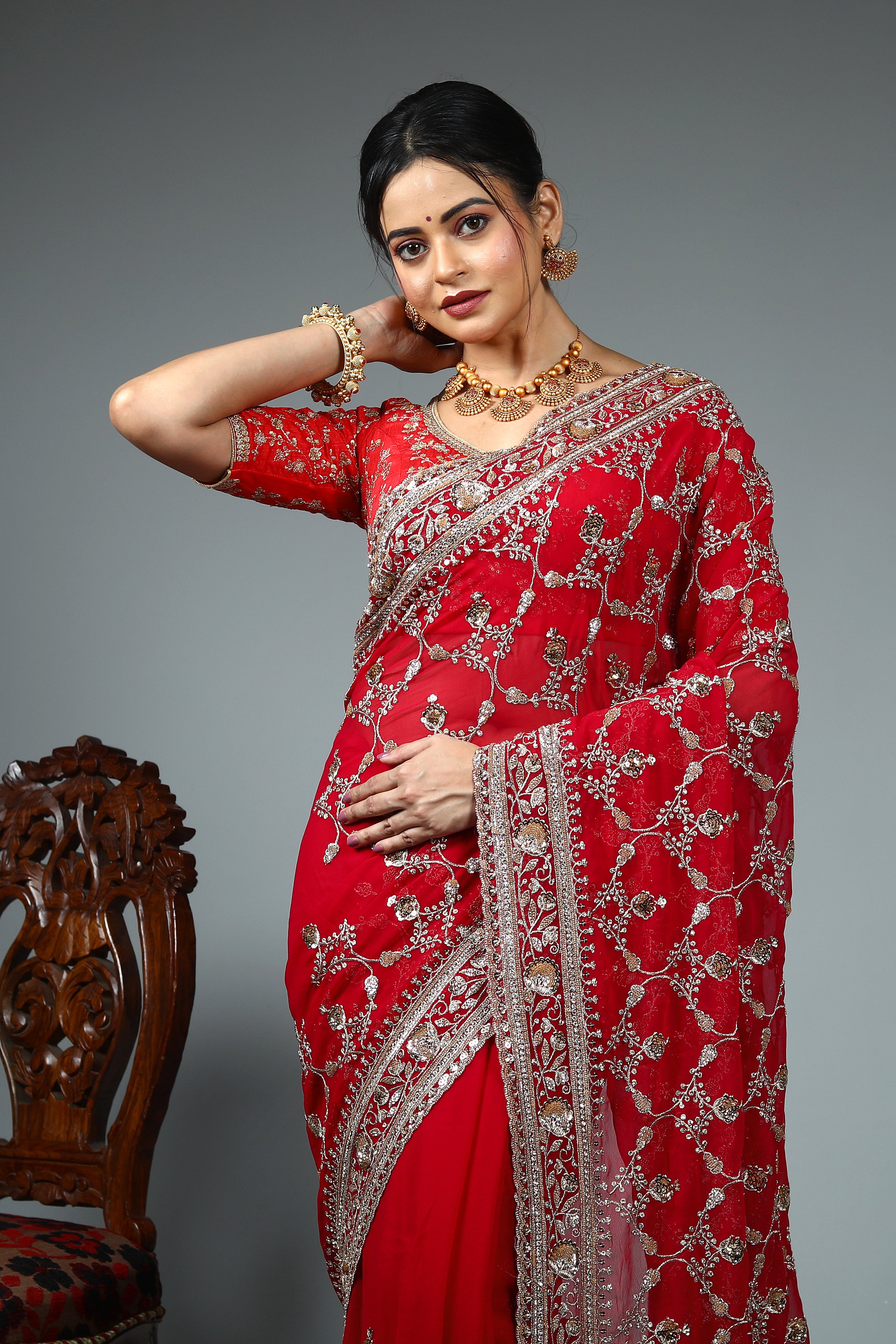 Deep Pink Blended Fancy Georgette Sare