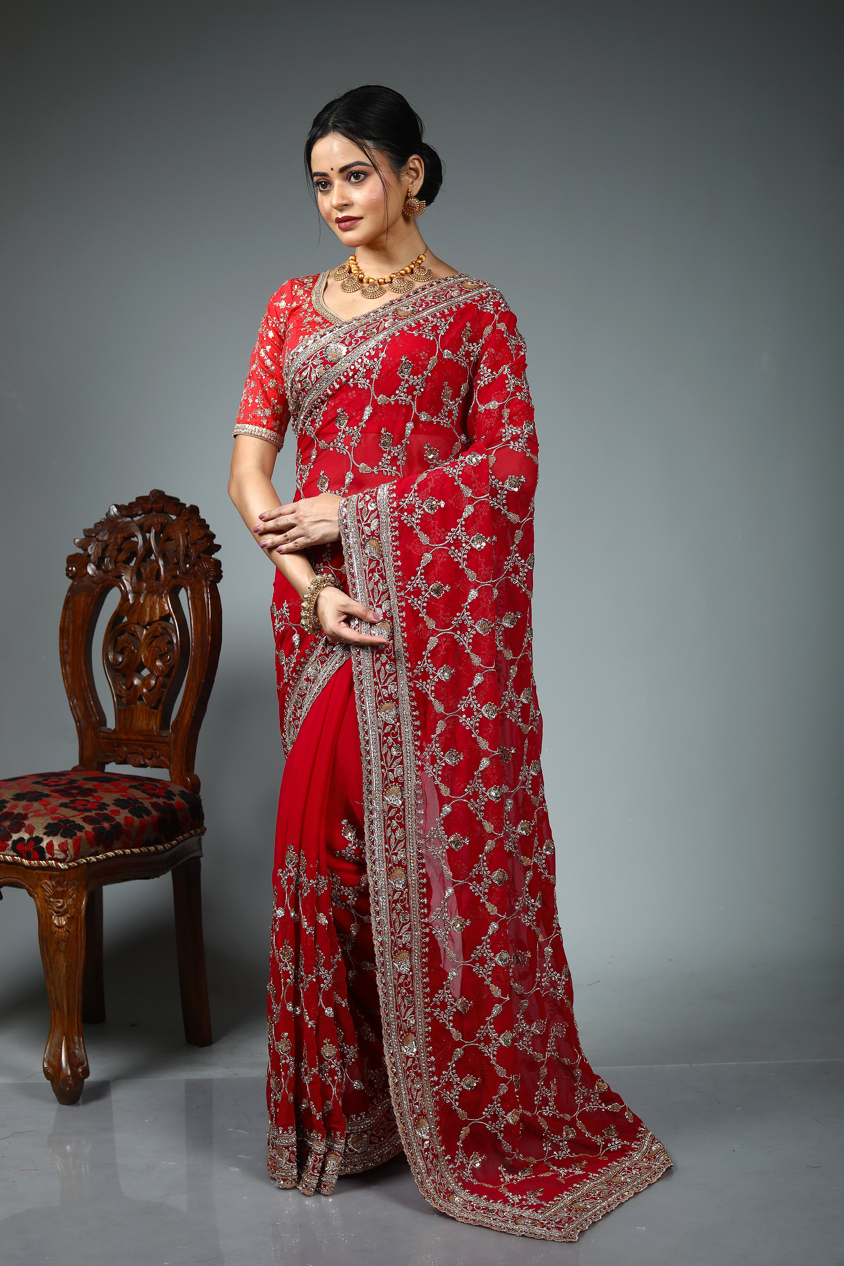 Deep Pink Blended Fancy Georgette Sare
