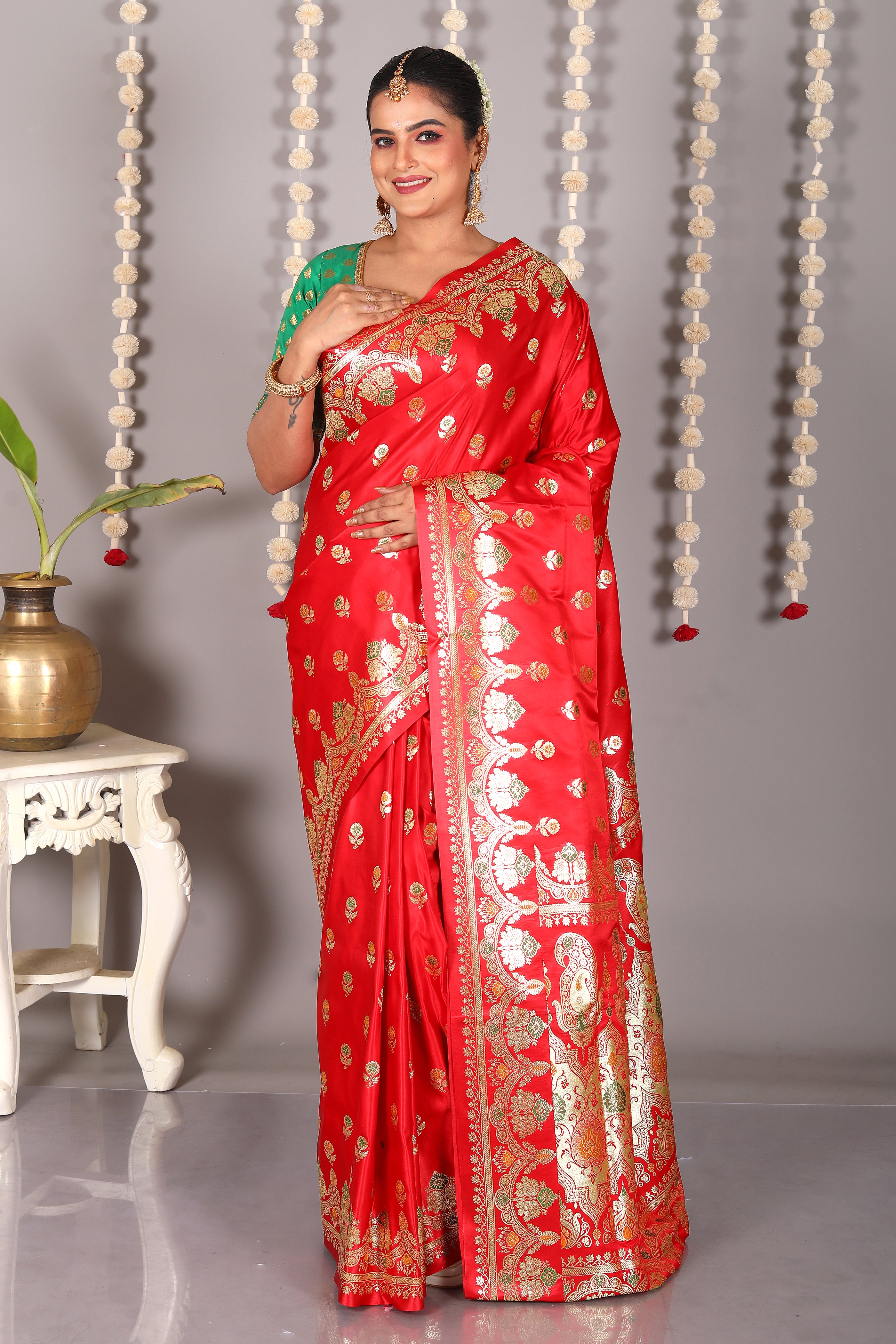 Red Pure Banarasi Silk Saree - Keya Seth Exclusive