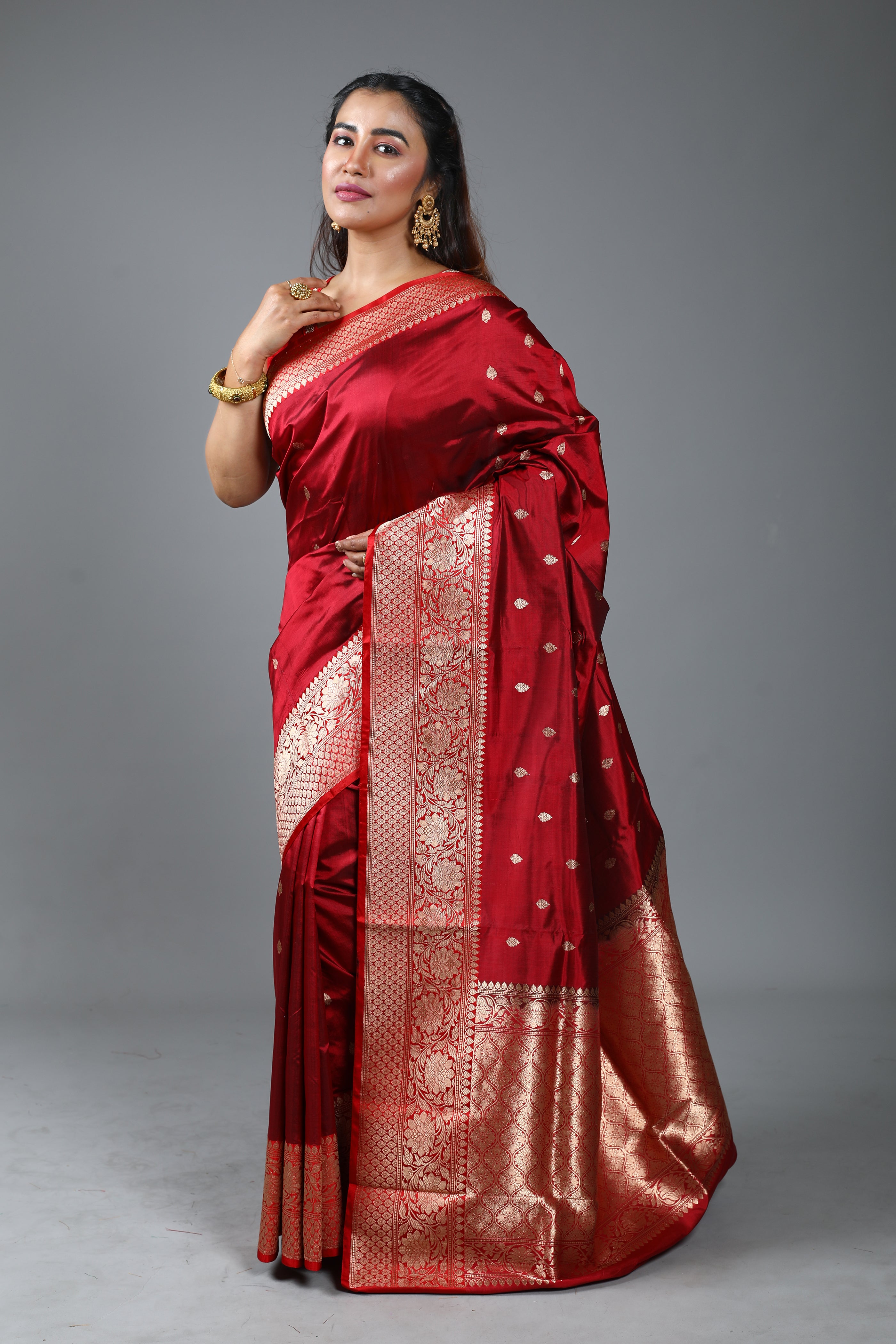 Maroon Pure Katan Silk Saree