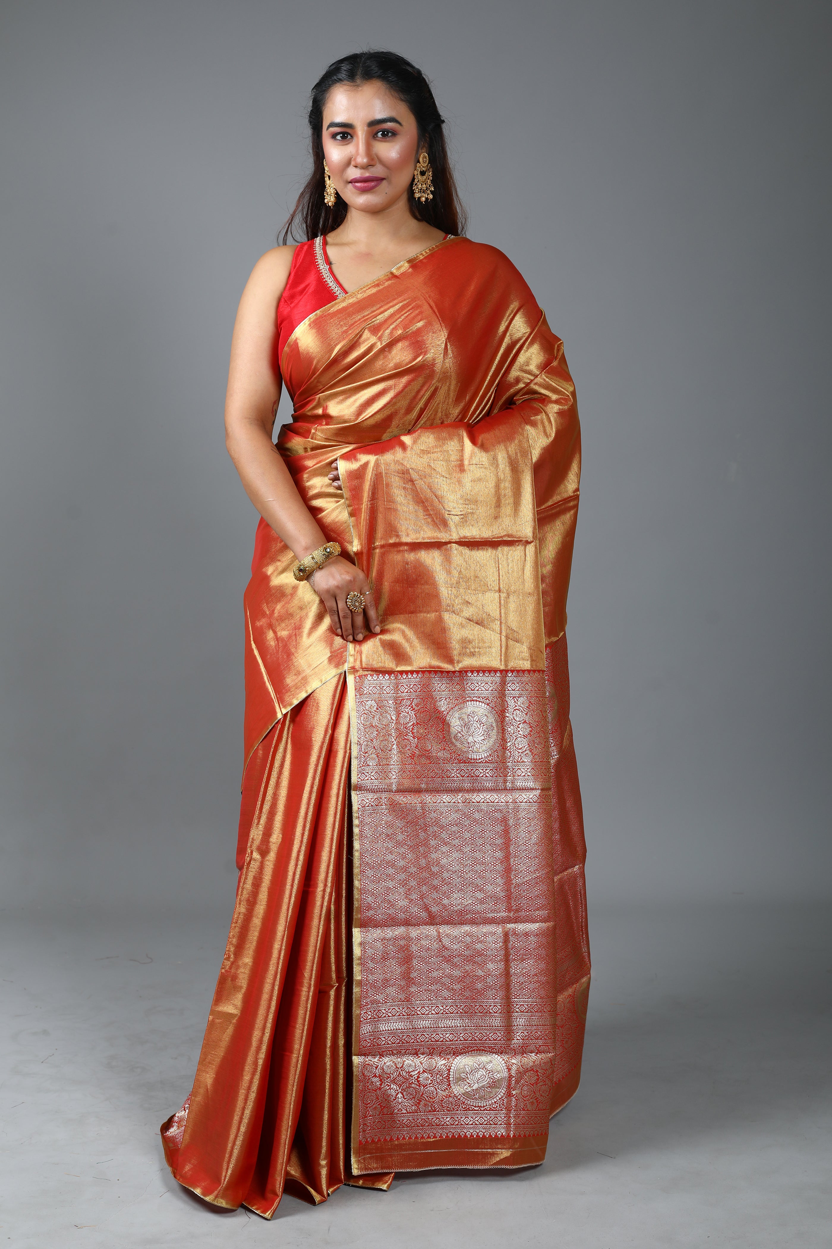 Red Blended Tissue Kanjivaram Saree